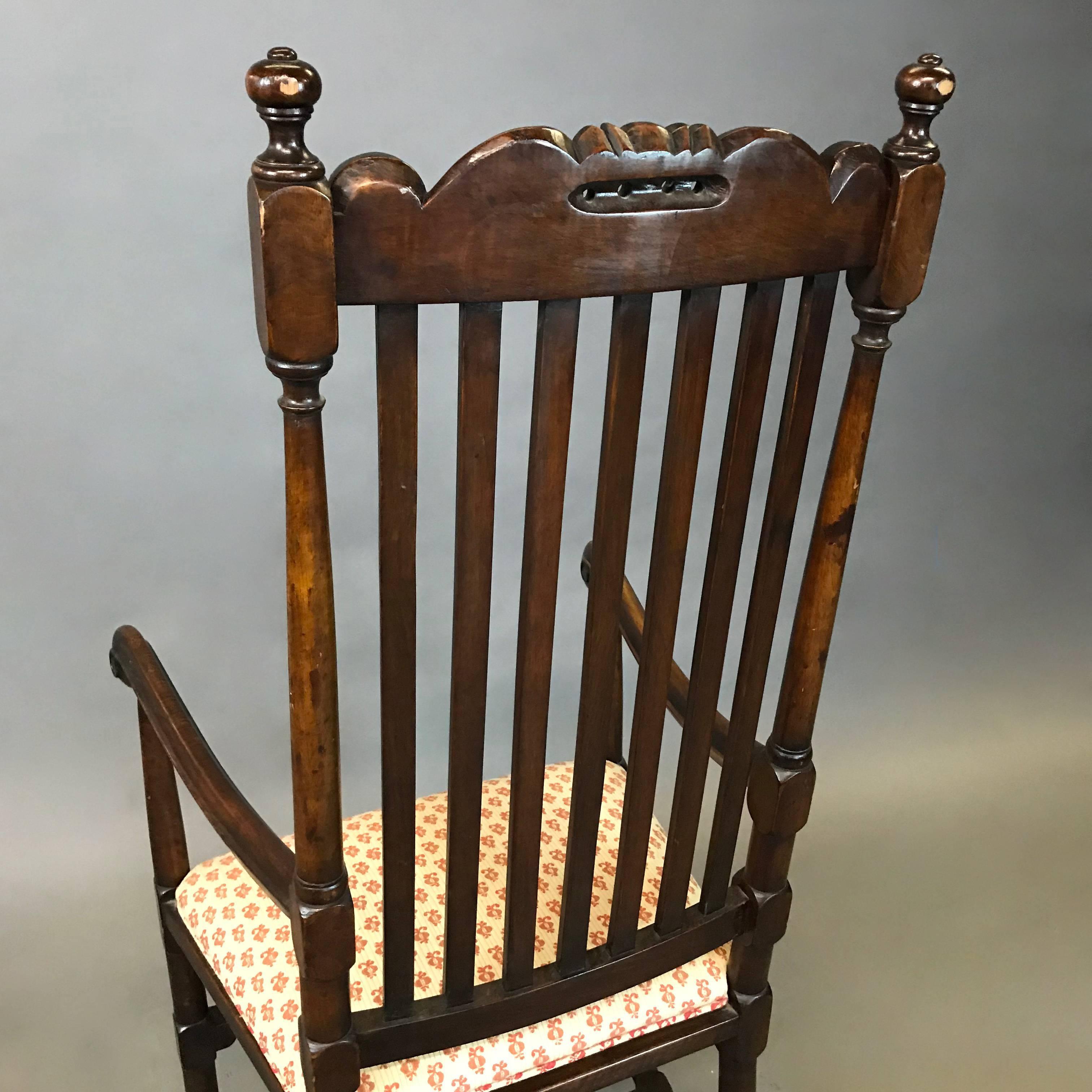 American William and Mary-Style 19th Century High Back Mahogany Captains Armchair