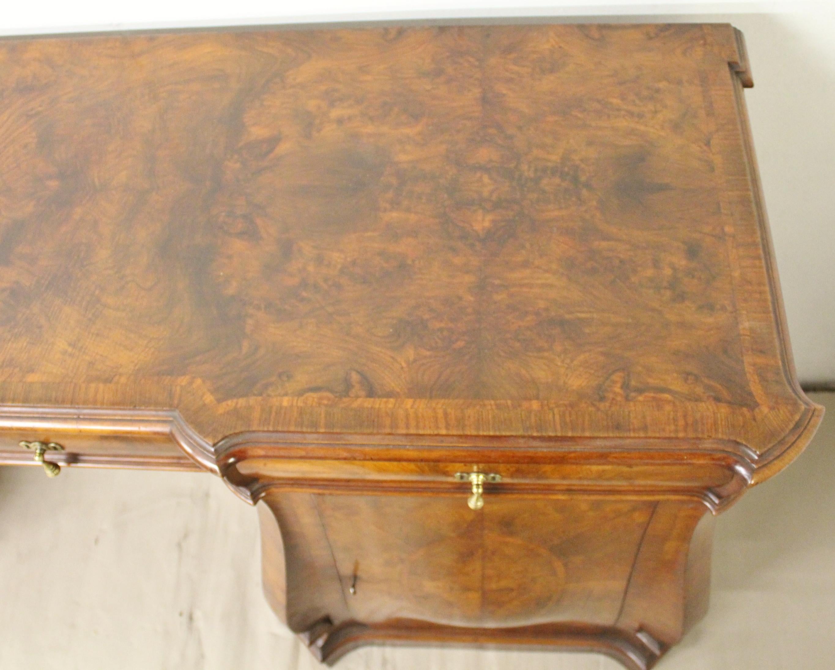 European William and Mary Style Burr Walnut Pedestal Sideboard For Sale