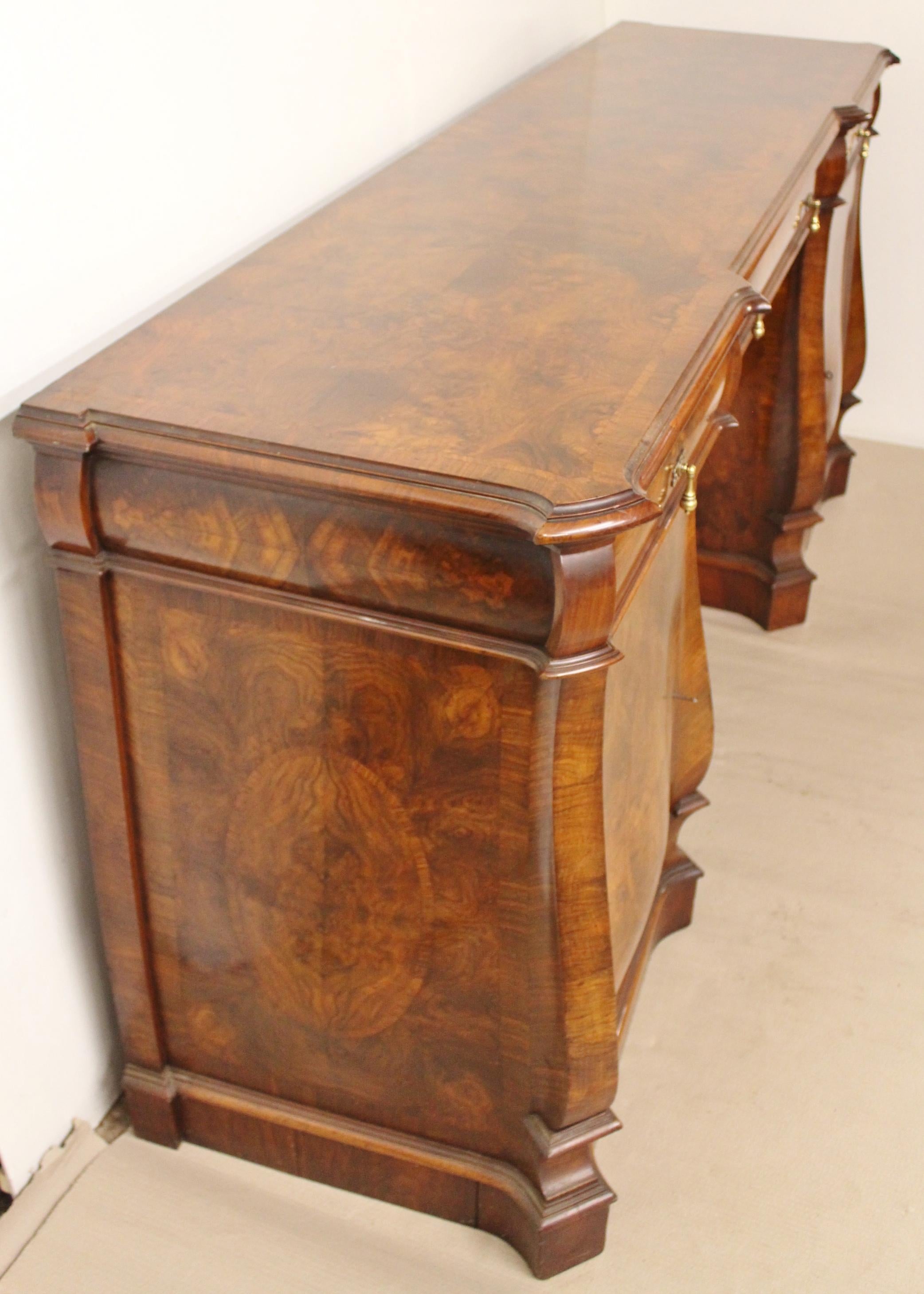 William and Mary Style Burr Walnut Pedestal Sideboard For Sale 1