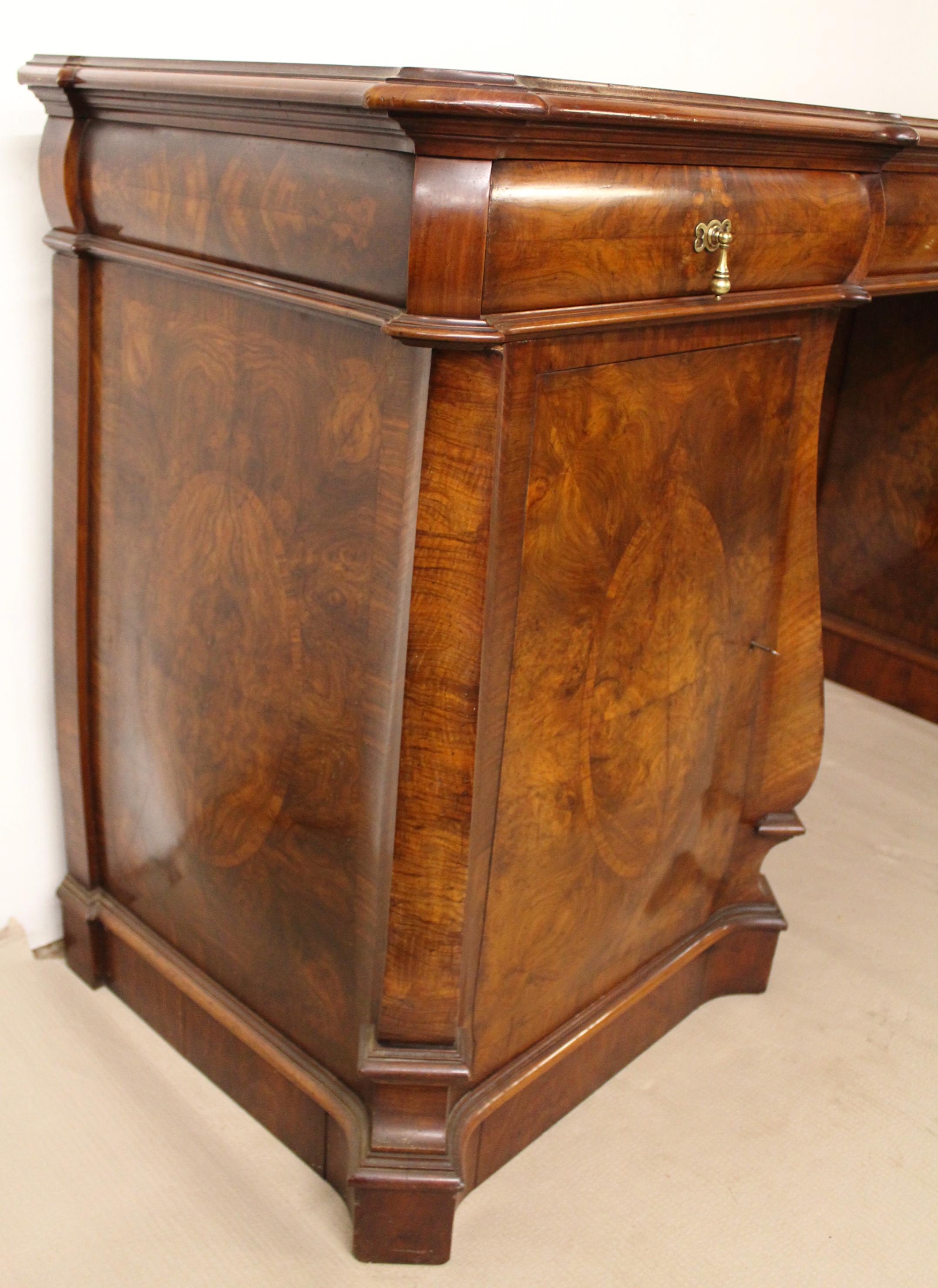 William and Mary Style Burr Walnut Pedestal Sideboard For Sale 3