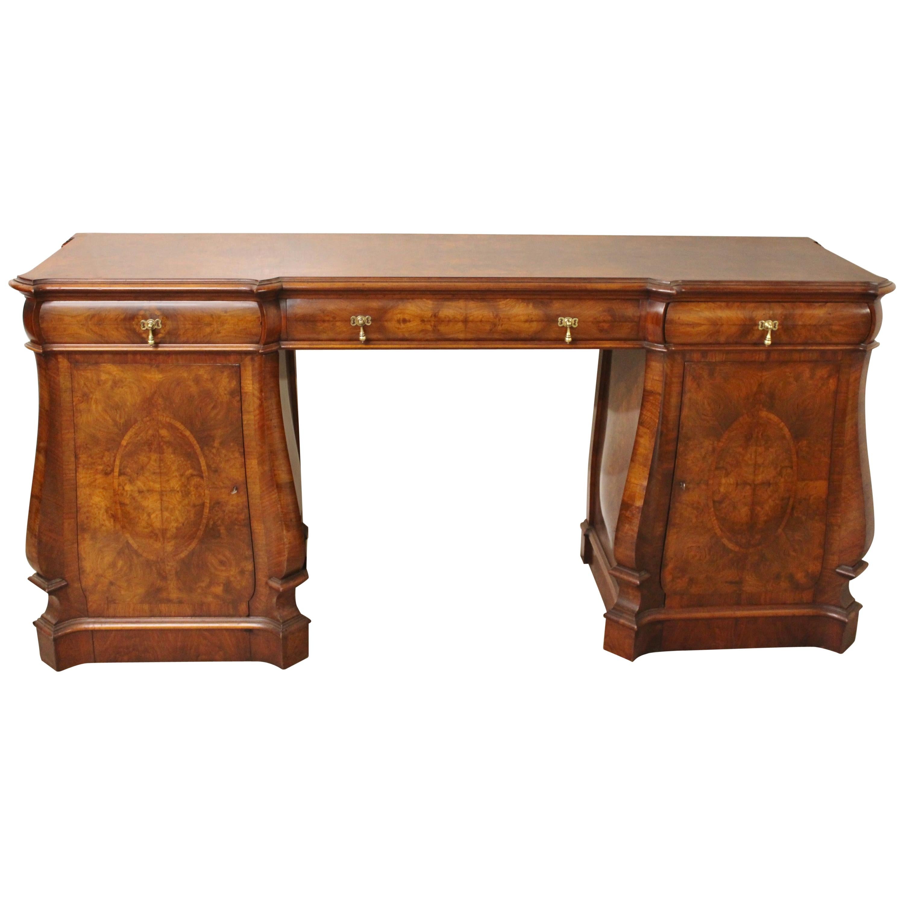William and Mary Style Burr Walnut Pedestal Sideboard For Sale