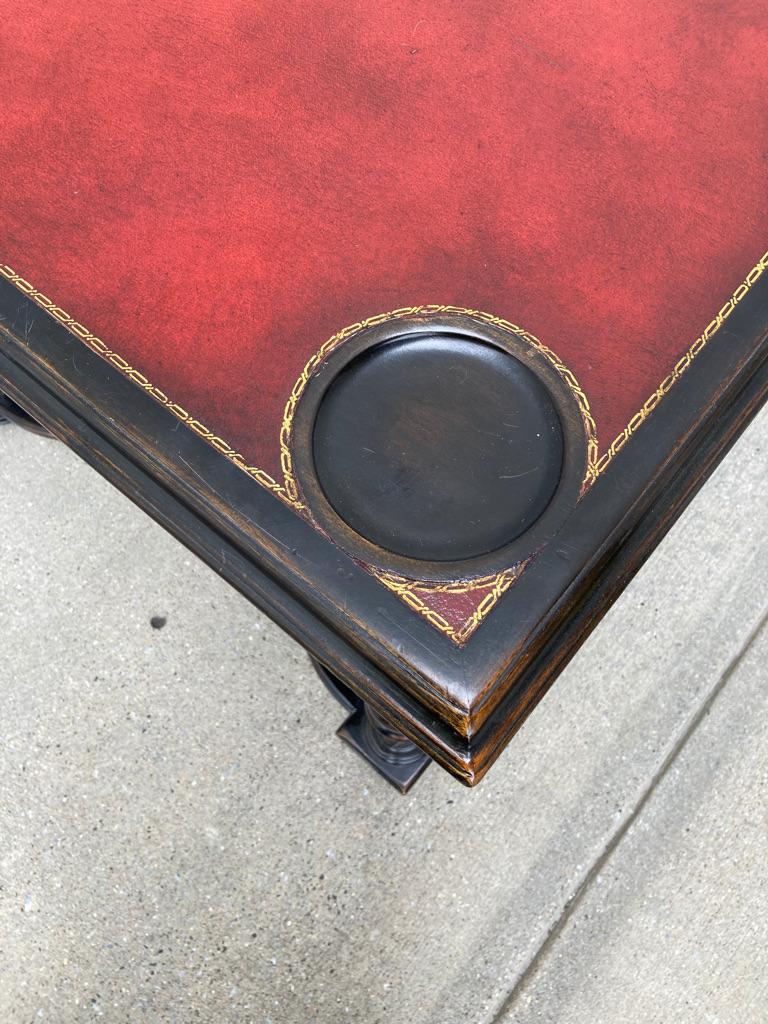 William and Mary Style Ebonized Game Table with Red Leather Top 5