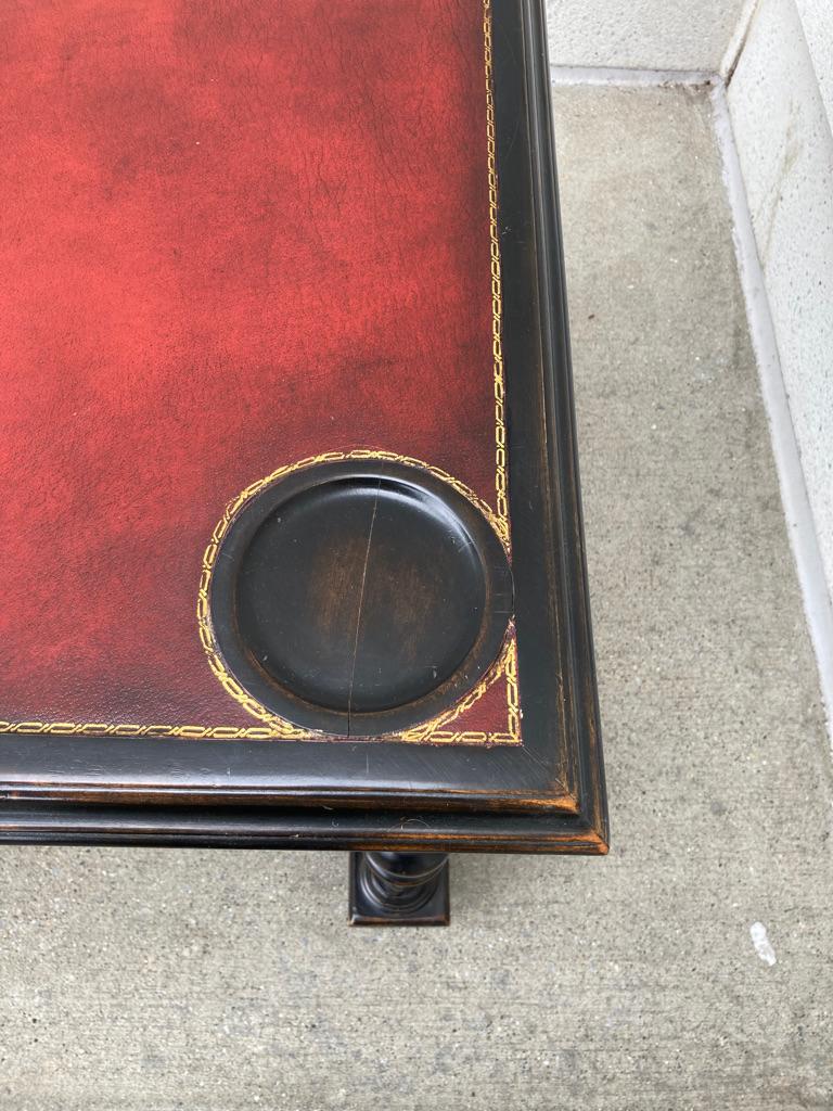 William and Mary Style Ebonized Game Table with Red Leather Top 6