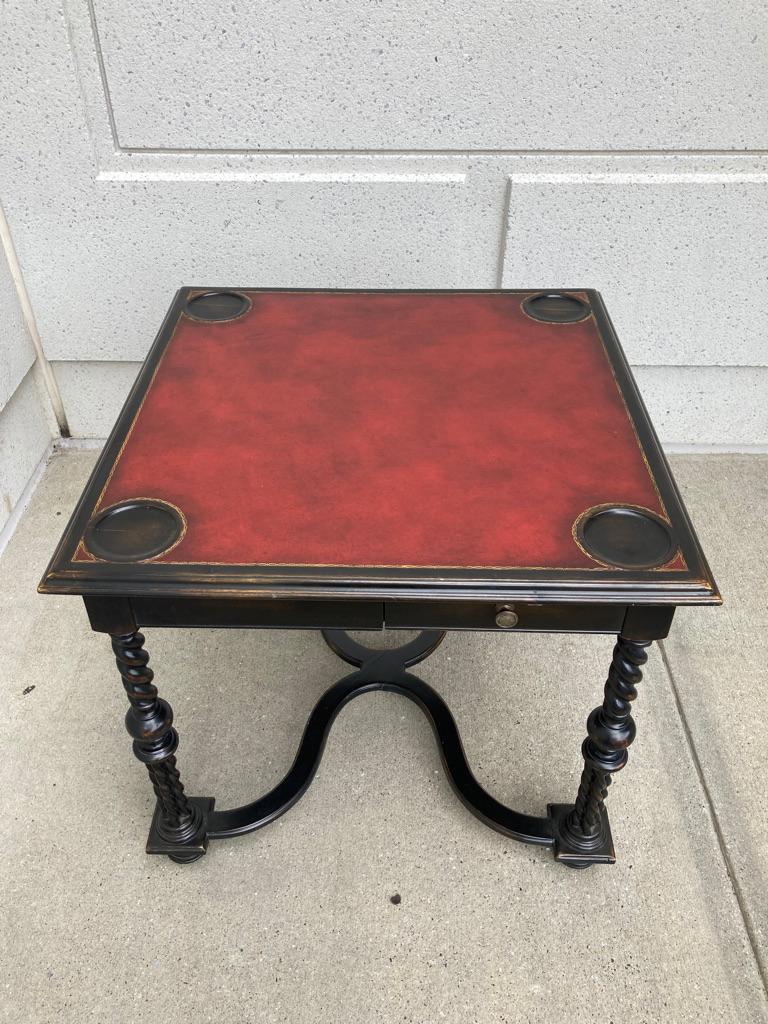 William and Mary Style Ebonized Game Table with Red Leather Top 7