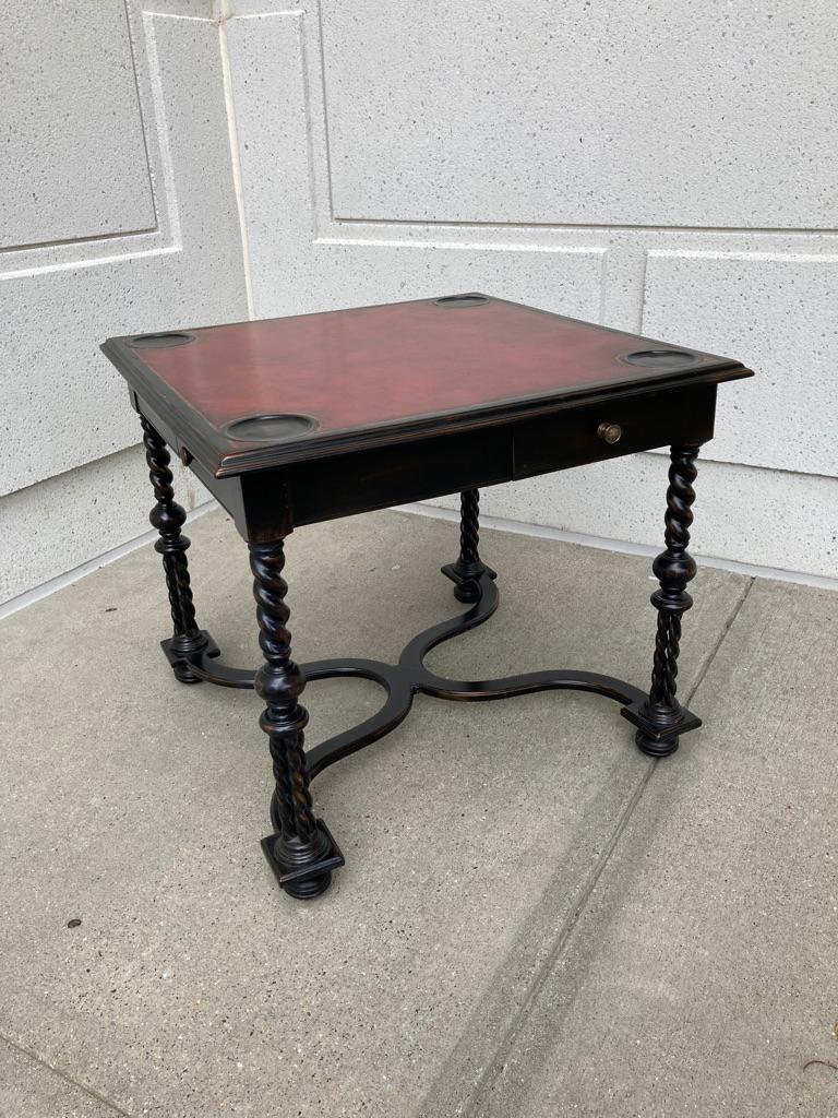 William and Mary Style Ebonized Game Table with Red Leather Top 8