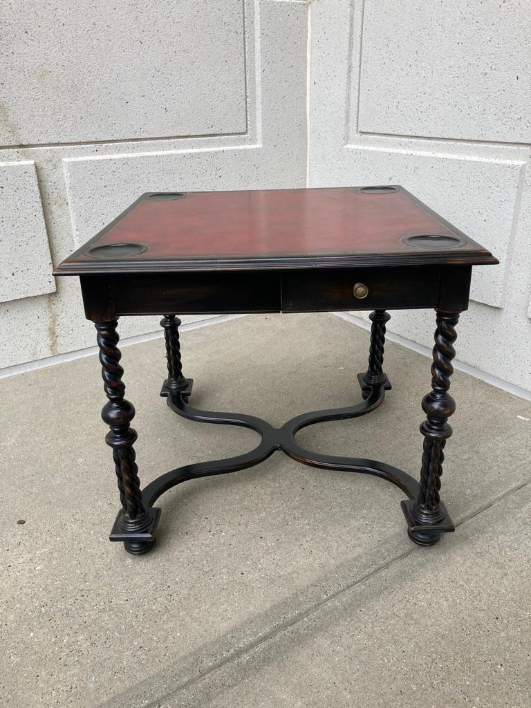 William and Mary Style Ebonized Game Table with Red Leather Top 9