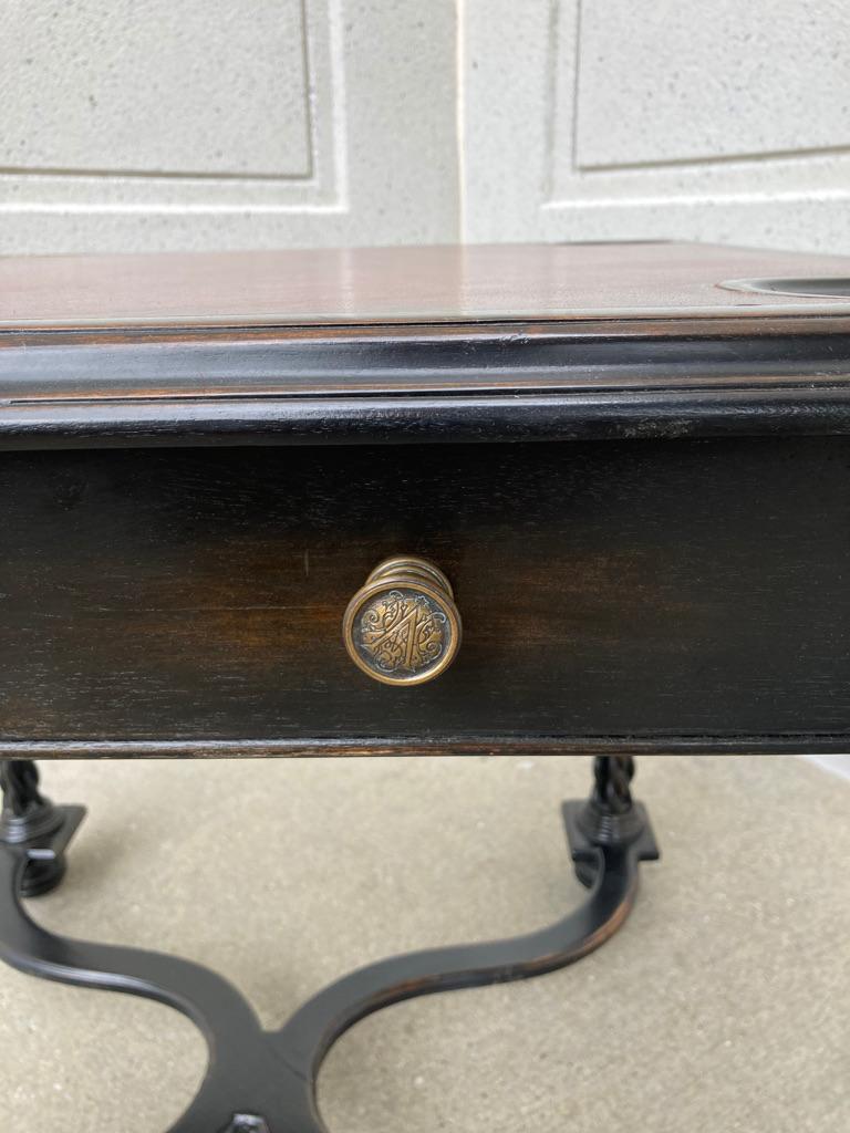 William and Mary Style Ebonized Game Table with Red Leather Top 10