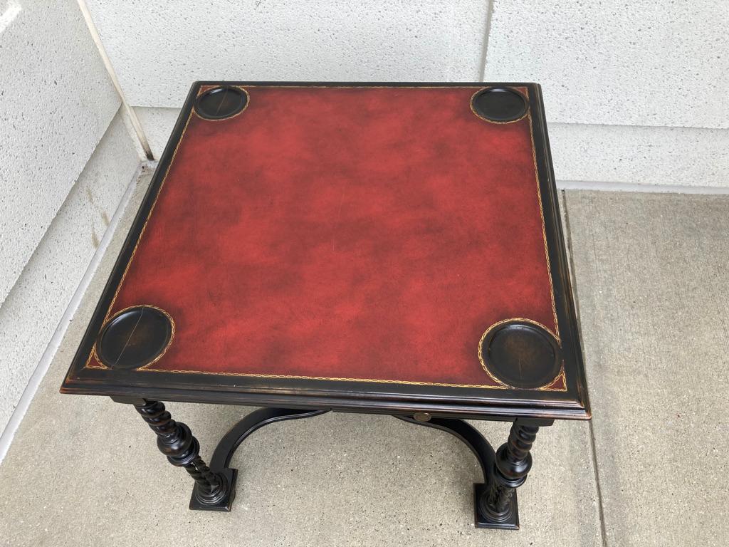 William and Mary Style Ebonized Game Table with Red Leather Top 11