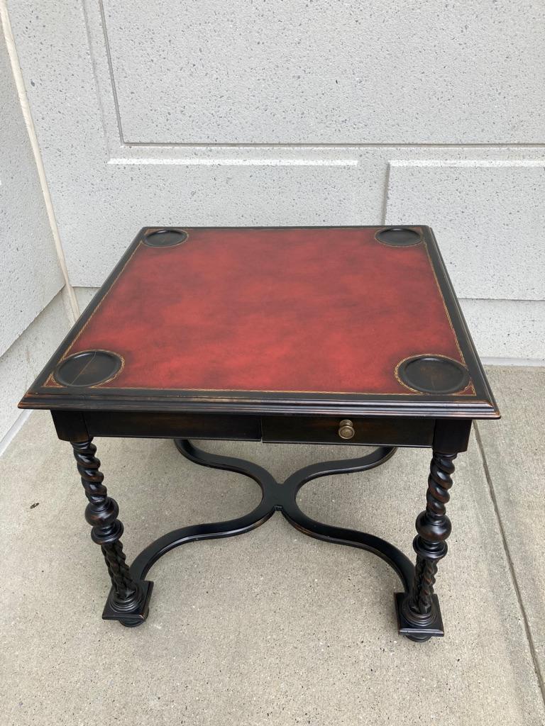 William and Mary Style Ebonized Game Table with Red Leather Top 12