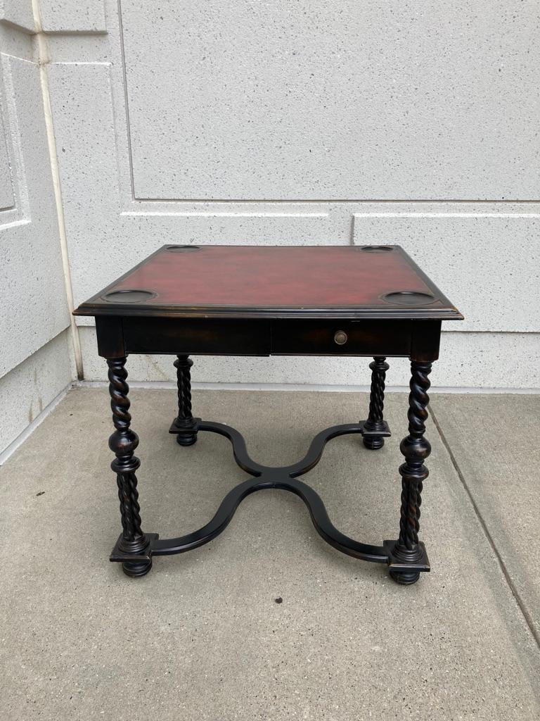 American William and Mary Style Ebonized Game Table with Red Leather Top