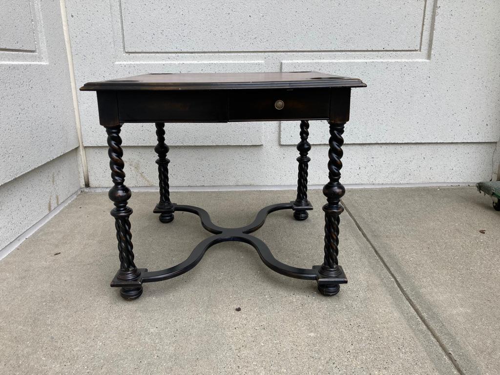 William and Mary Style Ebonized Game Table with Red Leather Top In Good Condition In Stamford, CT