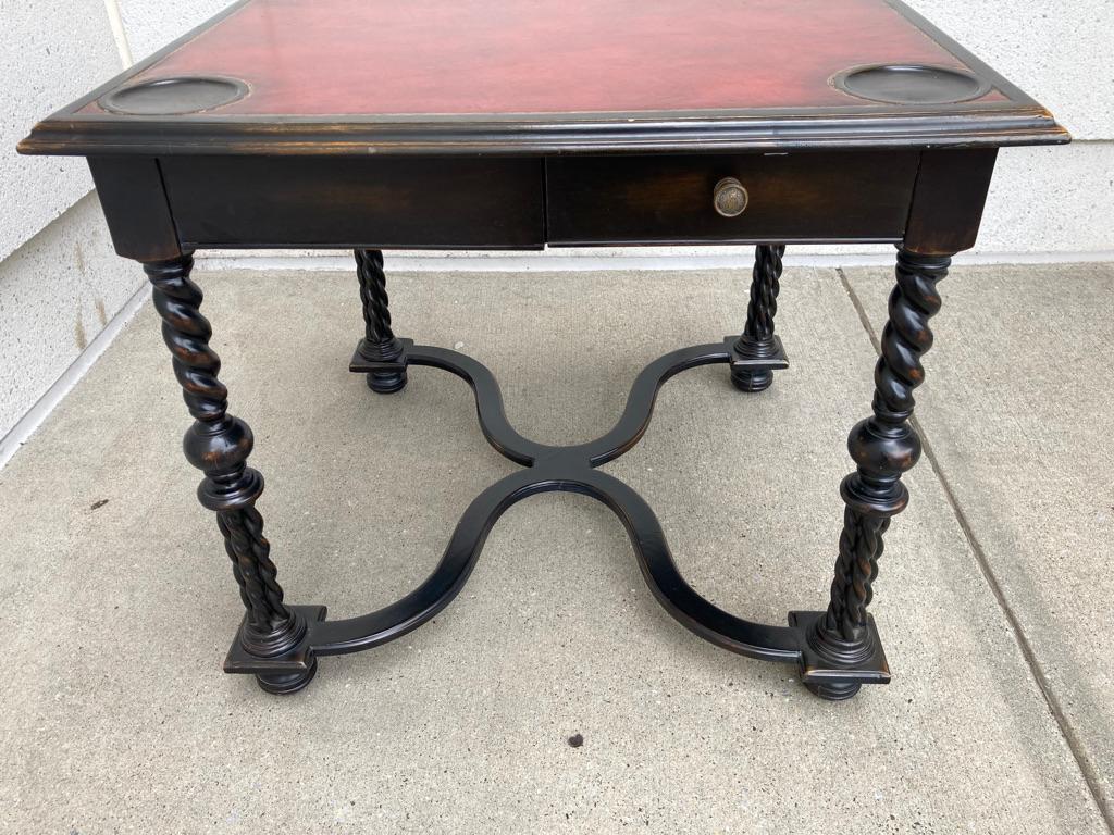 20th Century William and Mary Style Ebonized Game Table with Red Leather Top