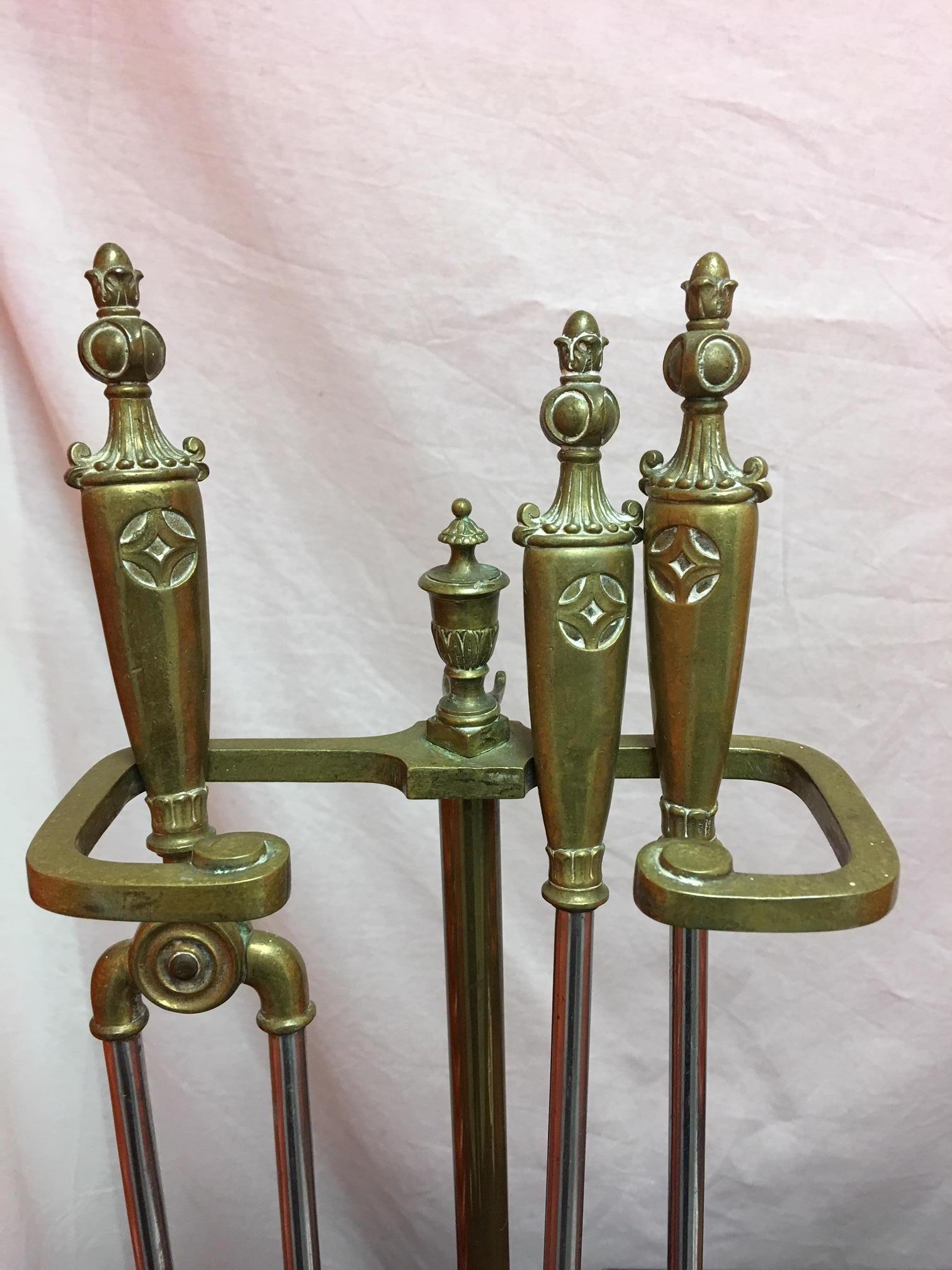 English William and Mary Style Fireplace Tools Set, 19th Century