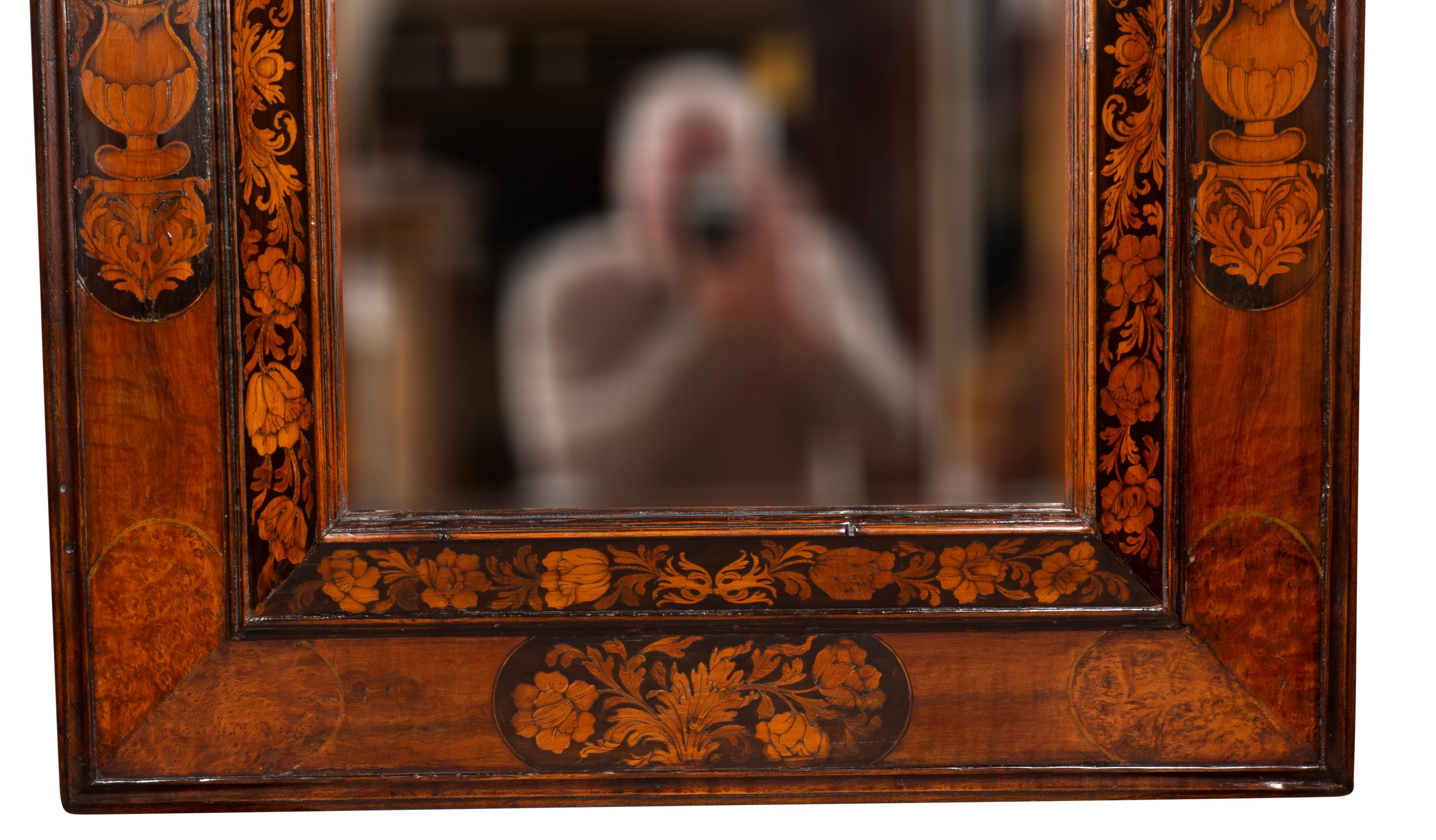 English William and Mary Style Marquetry Mirror