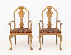 William and Mary Style Needlepoint Upholstered Walnut Dining Chairs, 6