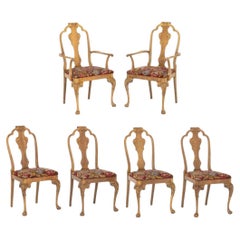 William and Mary Style Needlepoint Upholstered Walnut Dining Chairs, 6