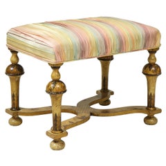 Vintage William and Mary Style Silk and Ochre-Japanned Bench