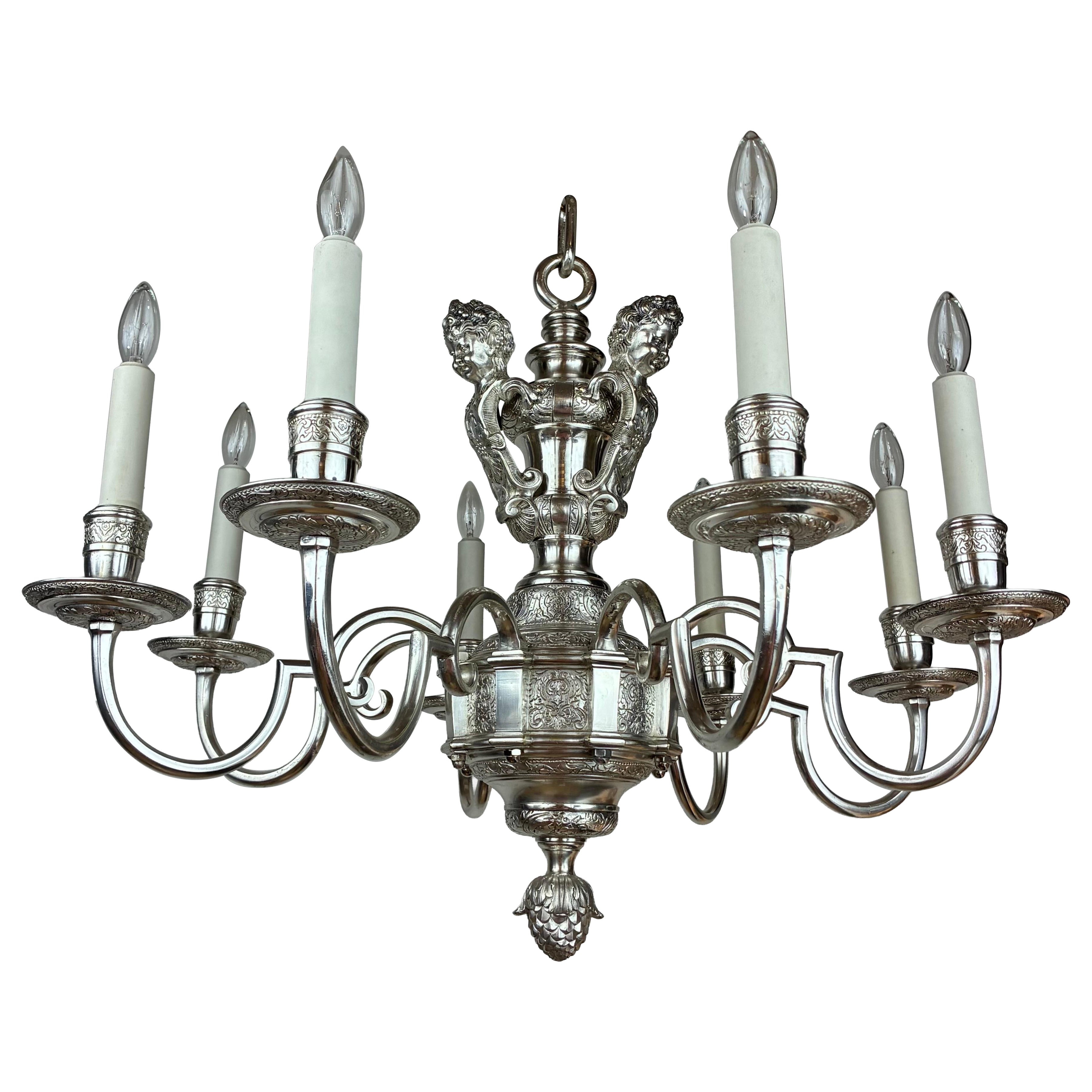 William and Mary Style Silver Chandelier by Edward F Caldwell For Sale