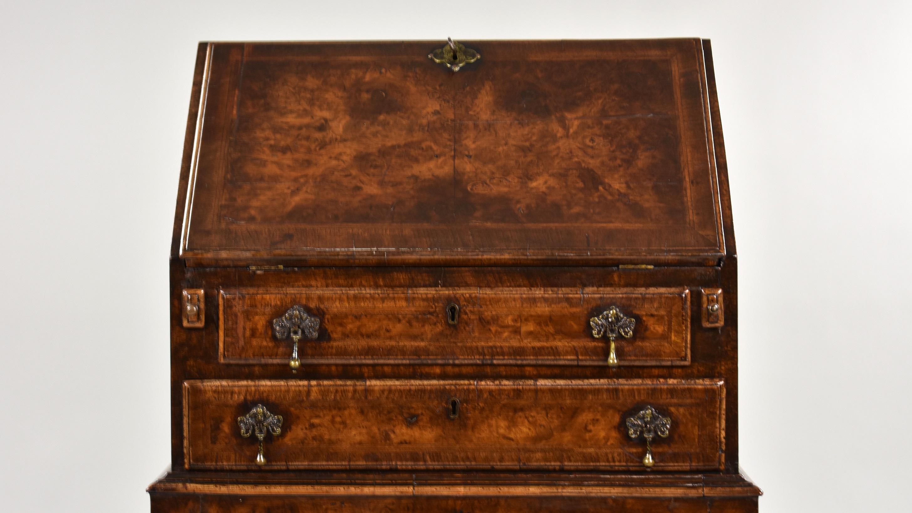 Victorian William and Mary Style Walnut Bureau on Stand
