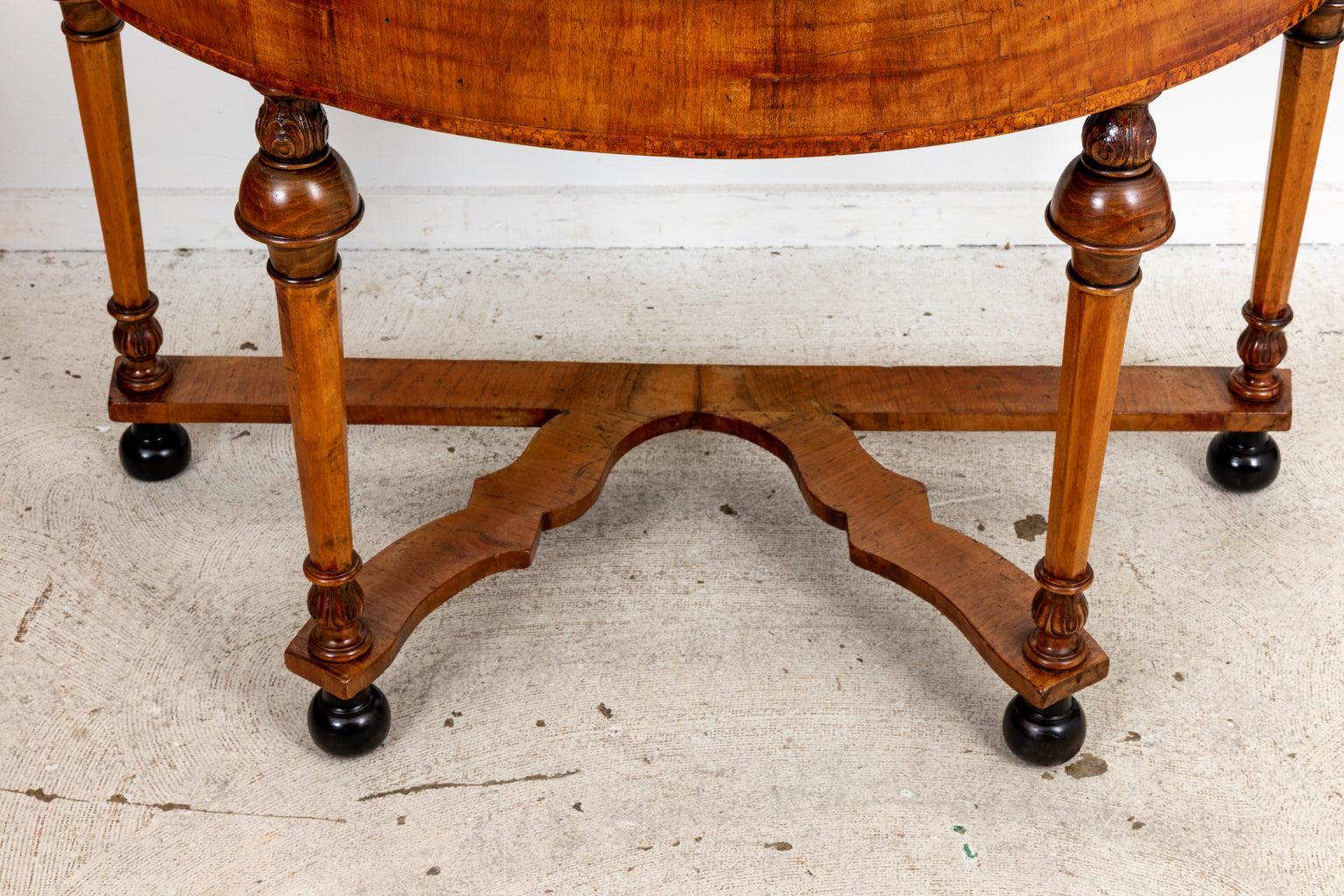 William and Mary Style Walnut Demilune Table In Good Condition For Sale In Stamford, CT