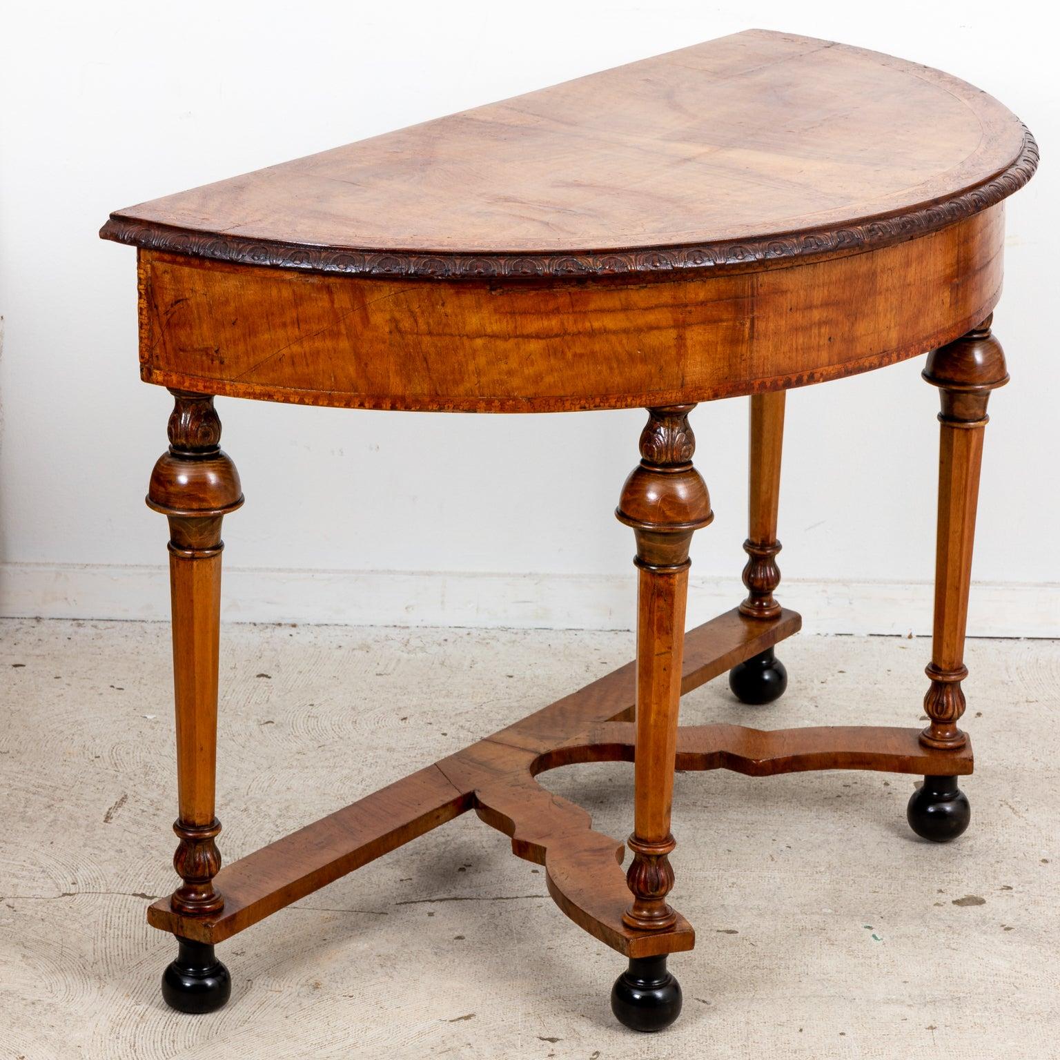 Early 20th Century William and Mary Style Walnut Demilune Table For Sale