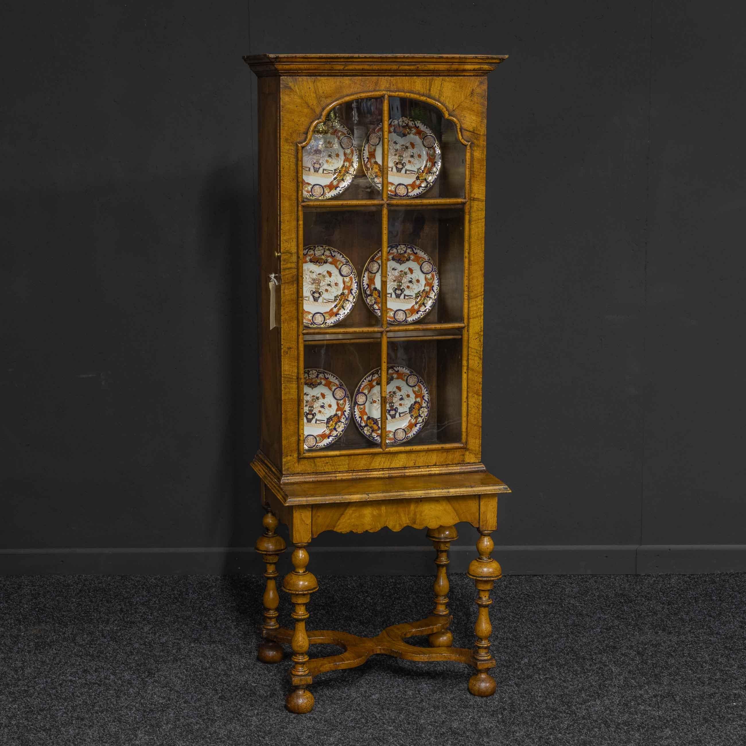 British William and Mary Style Walnut Display Cabinet