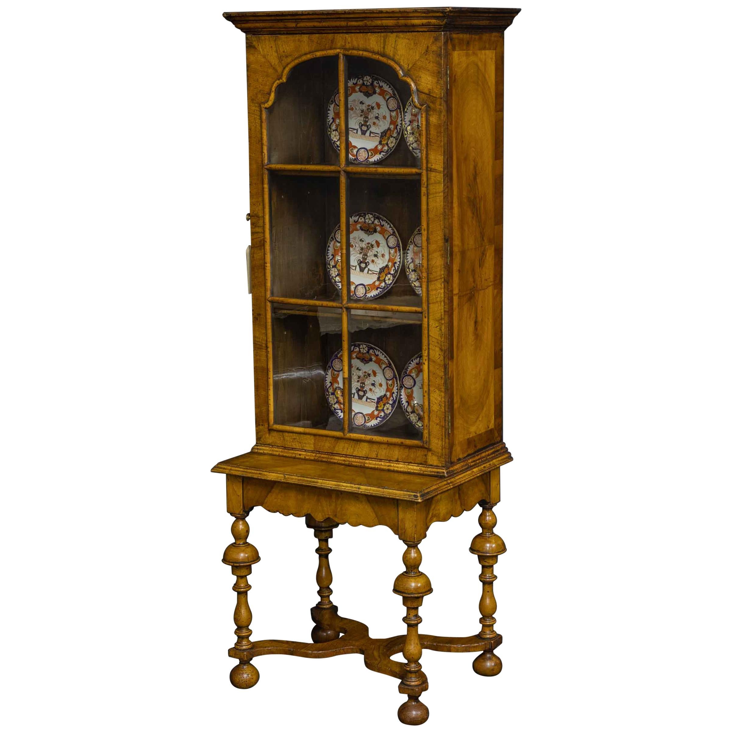 William and Mary Style Walnut Display Cabinet