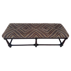 William and Mary Style Walnut Tufted Upholstered Bench