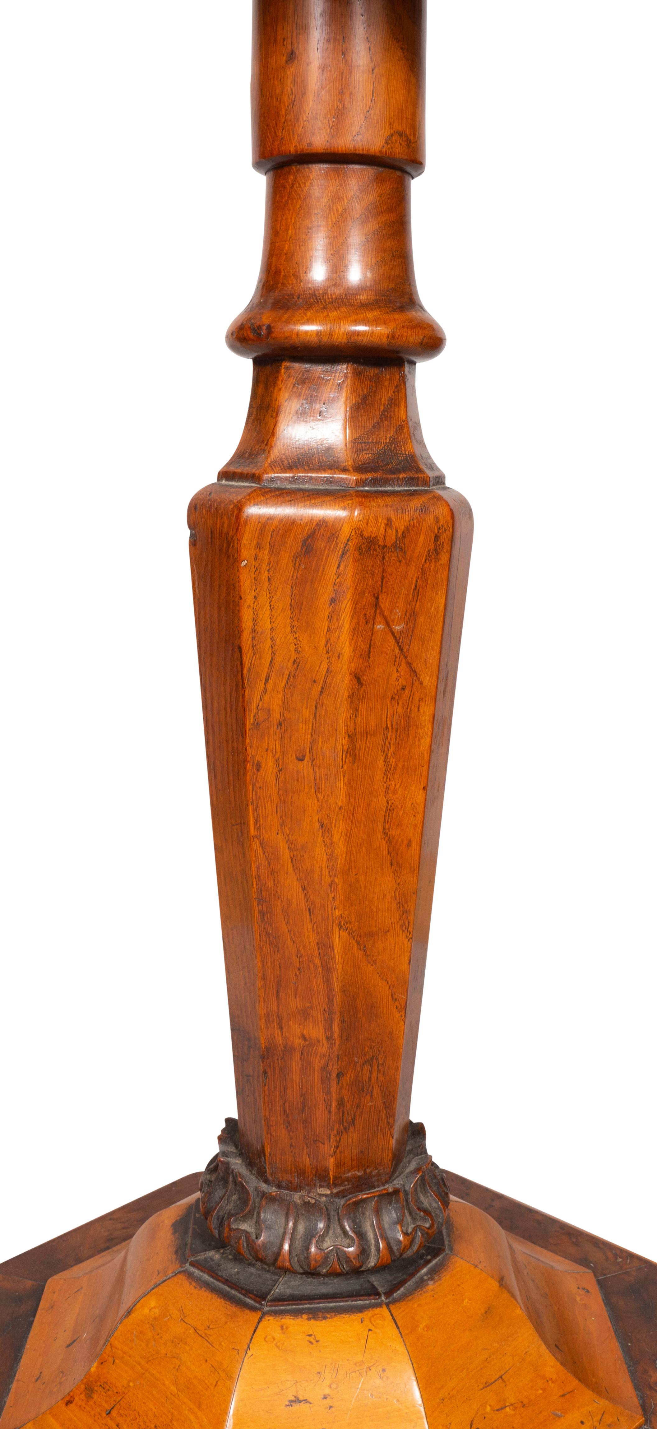 William and Mary Style Yew Wood and Maple Candlestand For Sale 5