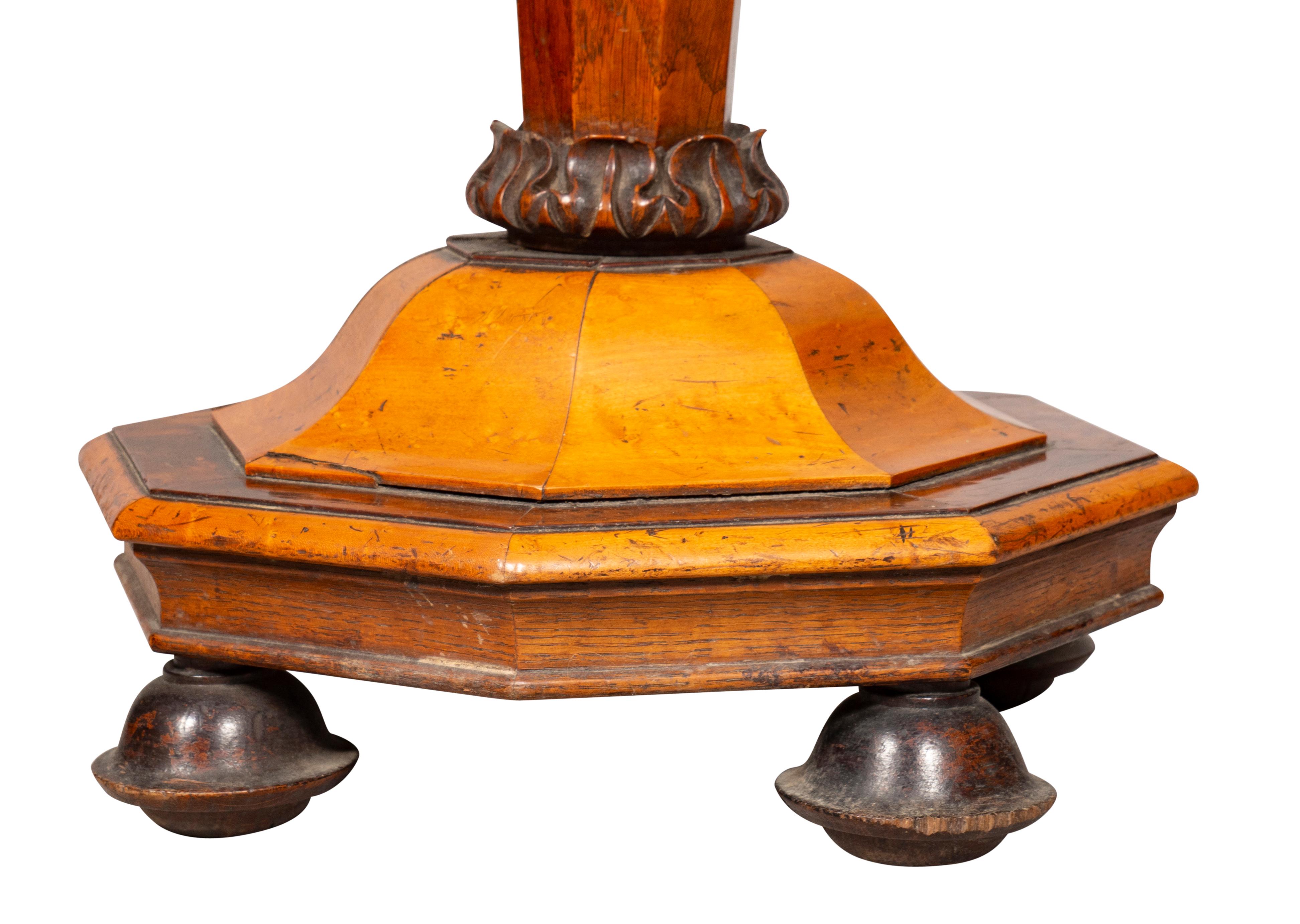 17th Century William and Mary Style Yew Wood and Maple Candlestand For Sale