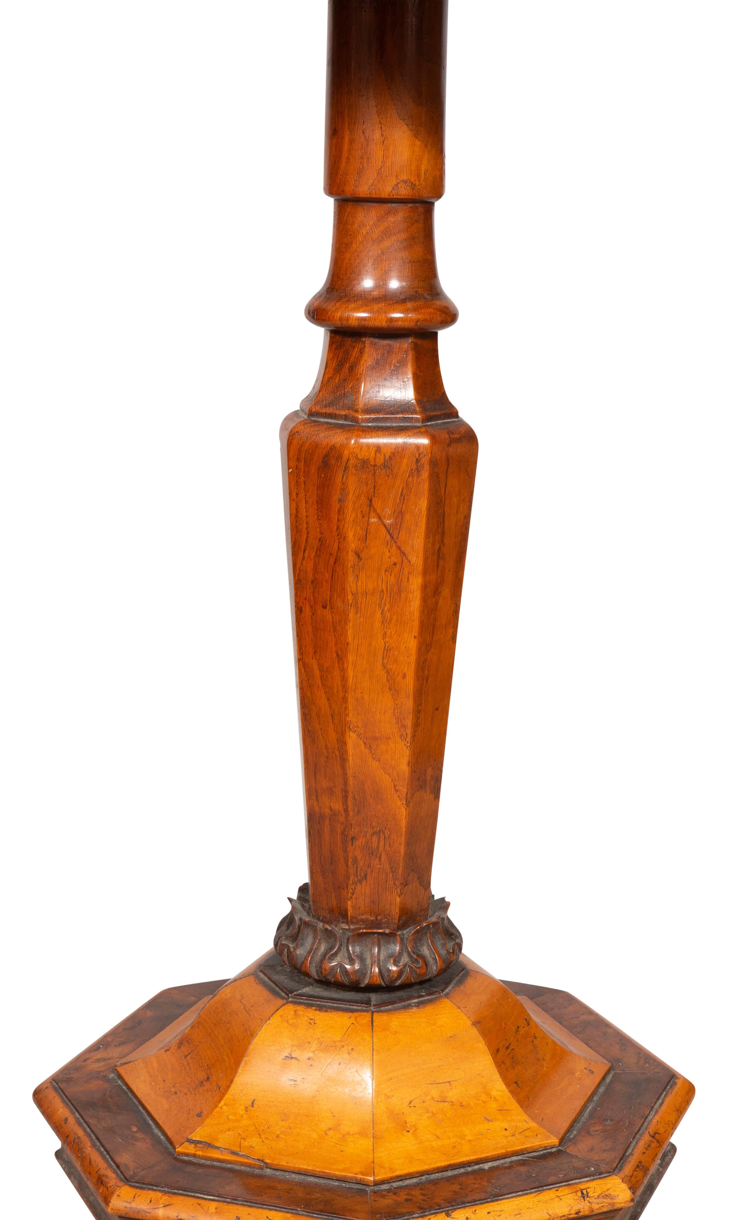 William and Mary Style Yew Wood and Maple Candlestand For Sale 1