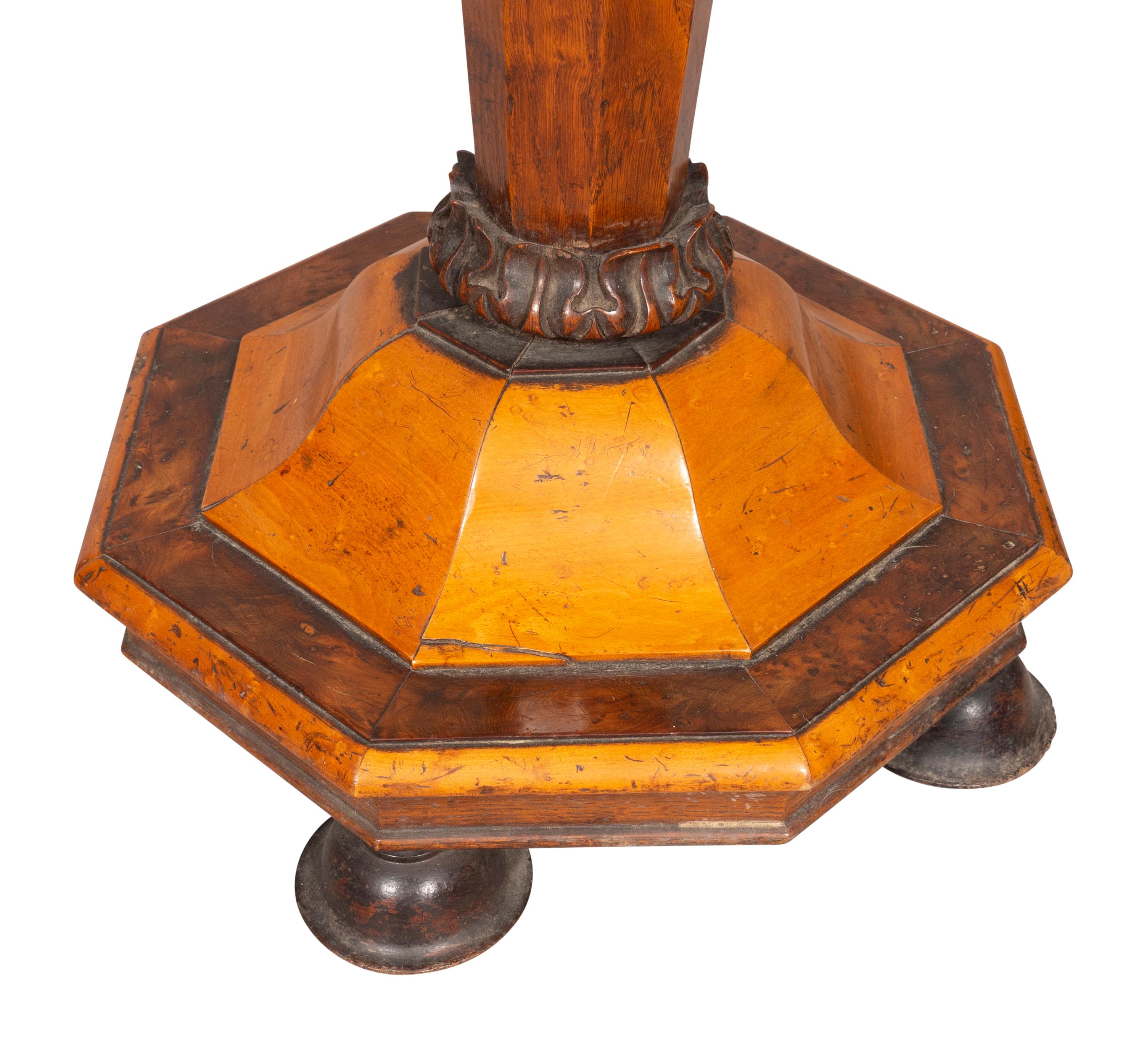 William and Mary Style Yew Wood and Maple Candlestand For Sale 3