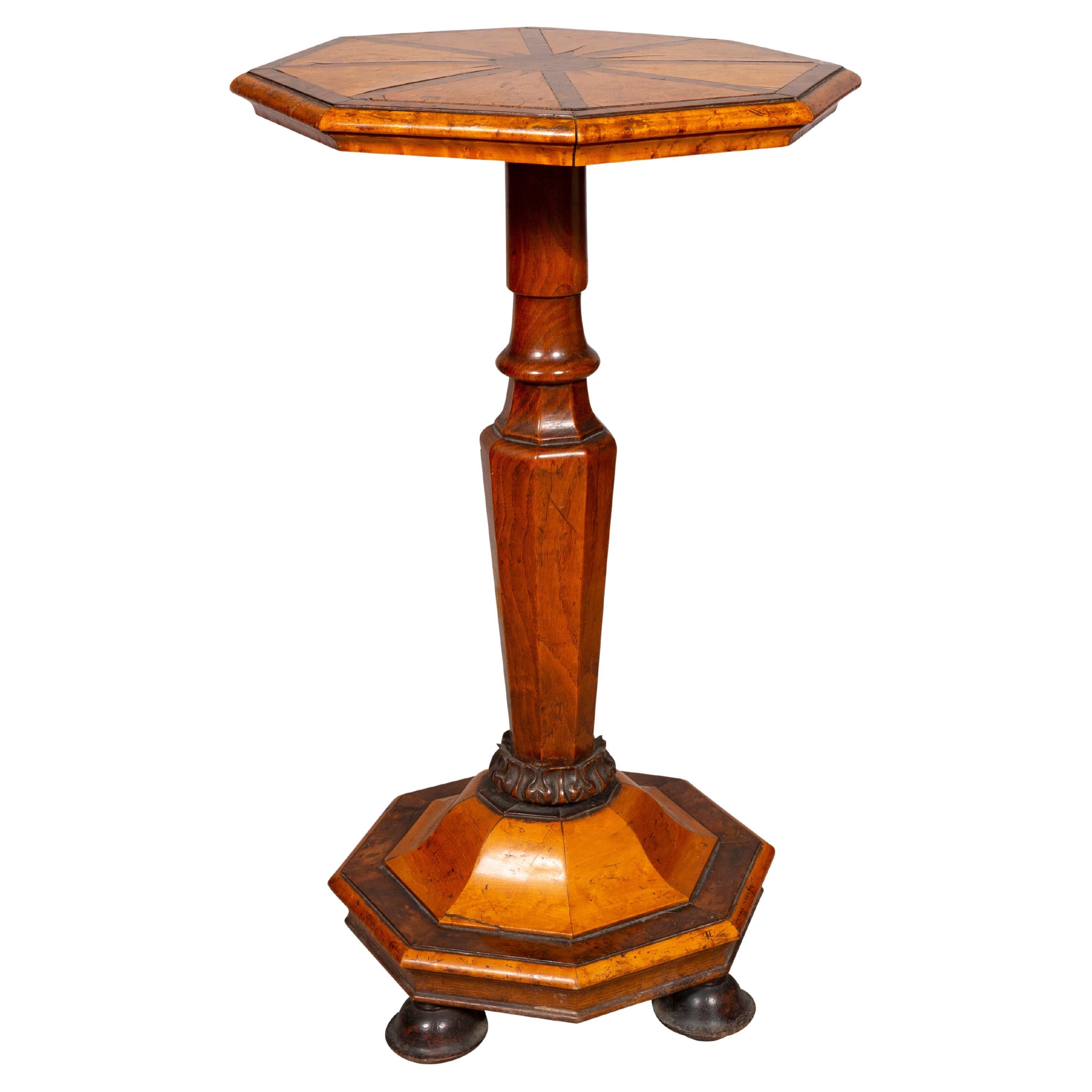 William and Mary Style Yew Wood and Maple Candlestand For Sale