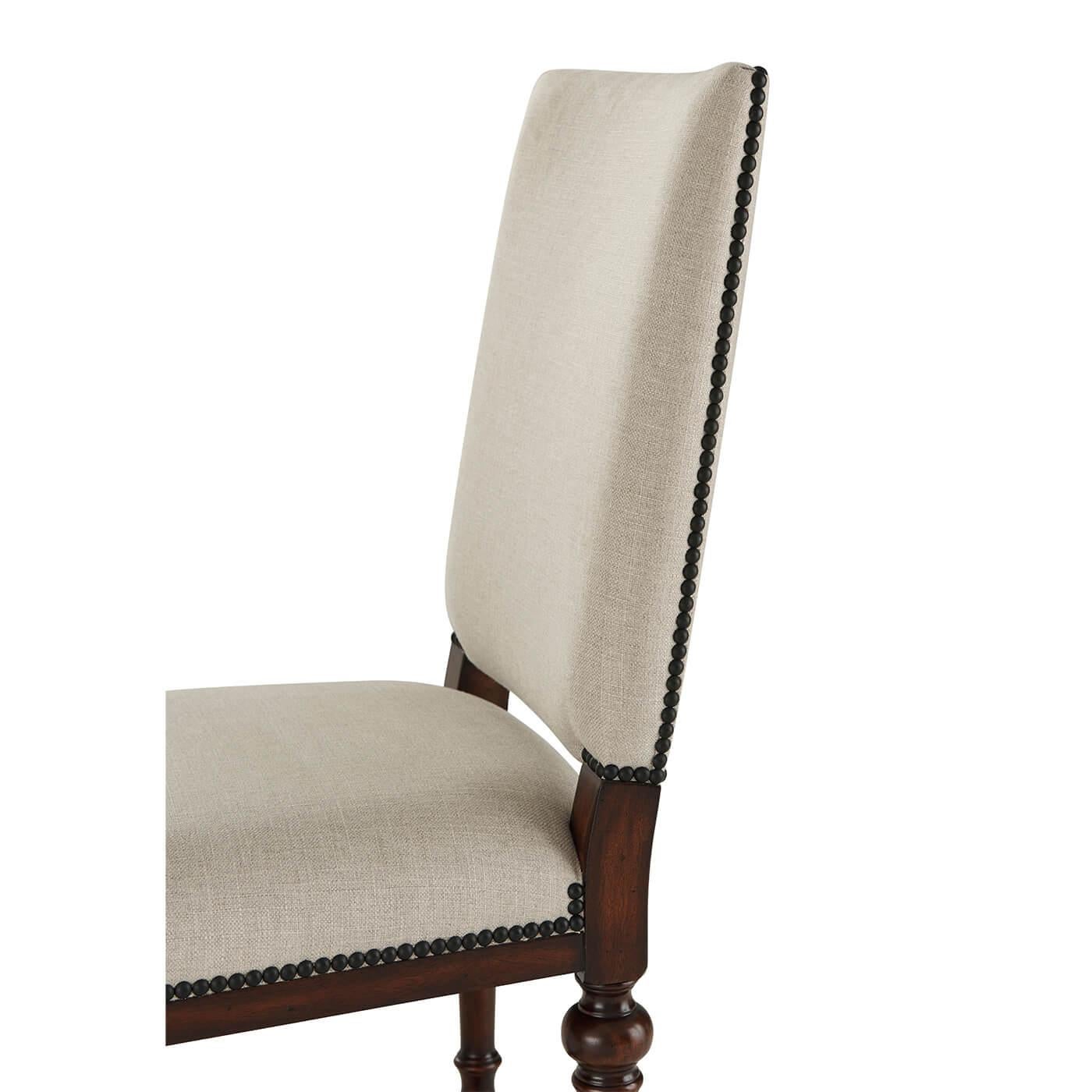 Wood William and Mary Upholstered Dining Side Chairs For Sale