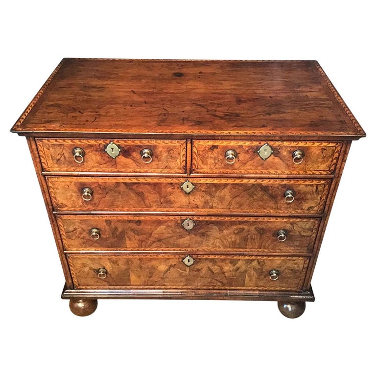 William and Mary Walnut and Marquetry Chest of Drawers 'Circa 1695' For ...