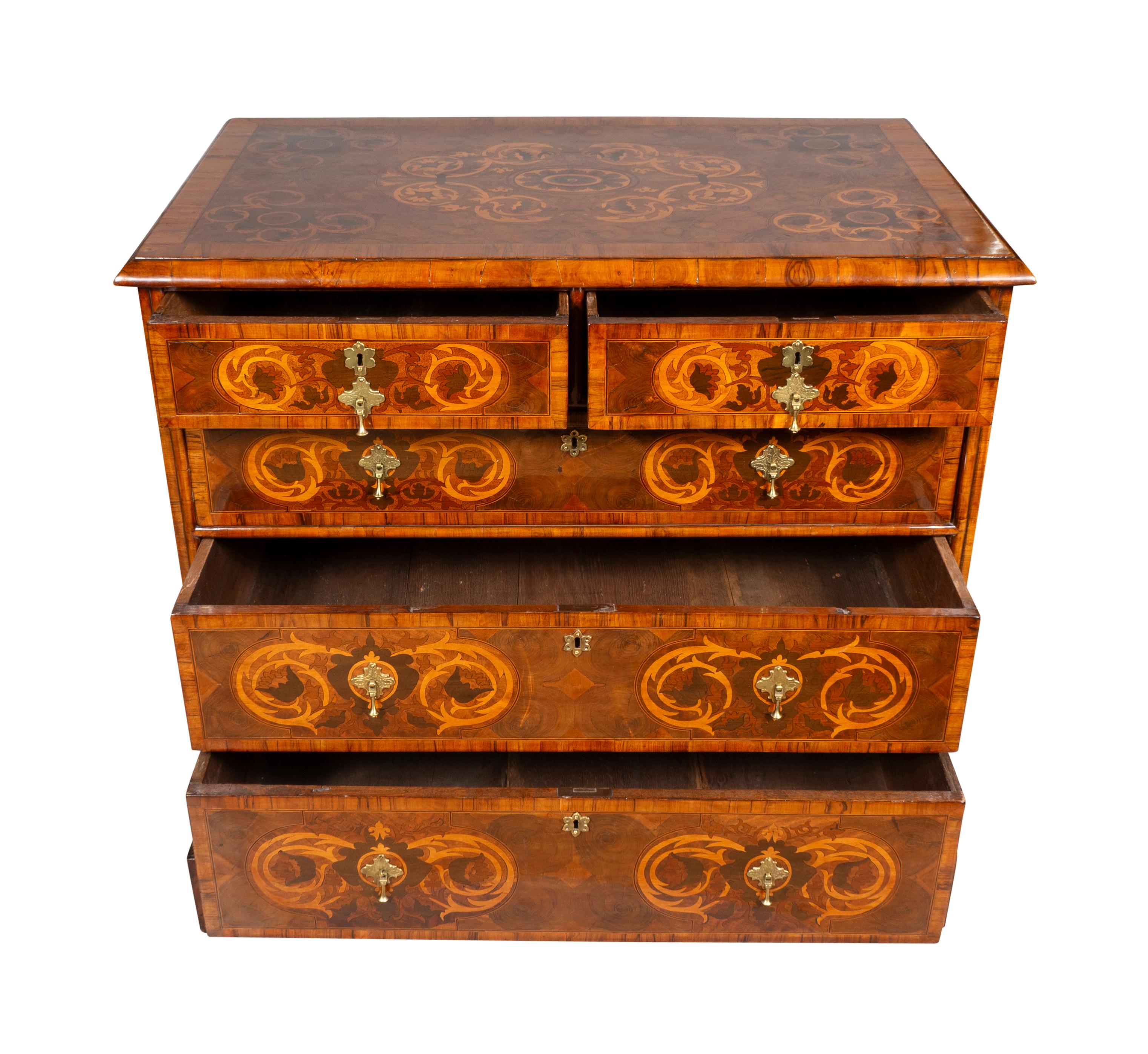 Boxwood William And Mary Walnut And Oyster Veneer Chest Of Drawers For Sale