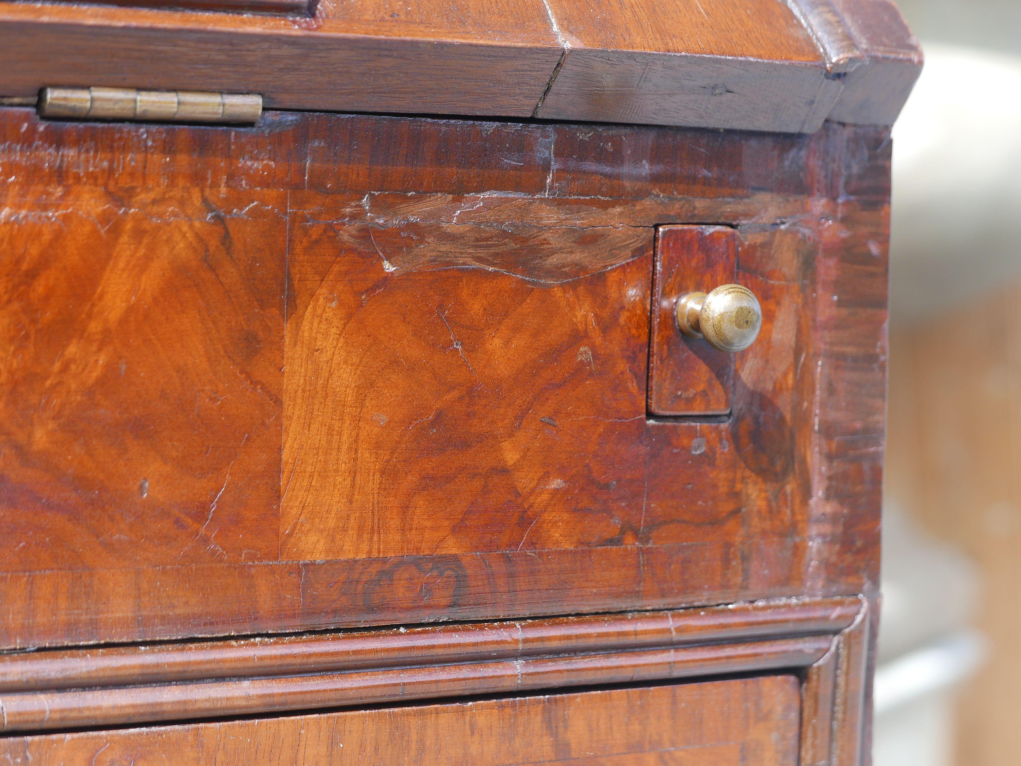 William and Mary Walnut Burl Slant Front Desk For Sale 4