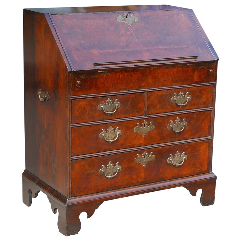 William and Mary Walnut Burl Slant Front Desk For Sale