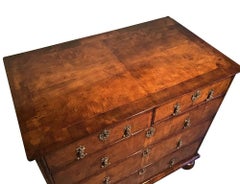 William and Mary Walnut Chest of Drawers on Bun Feet with Cross Banding Boxwood