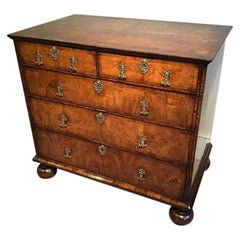 William and Mary Walnut Chest of Drawers on Bun Feet with Cross Banding Boxwood 