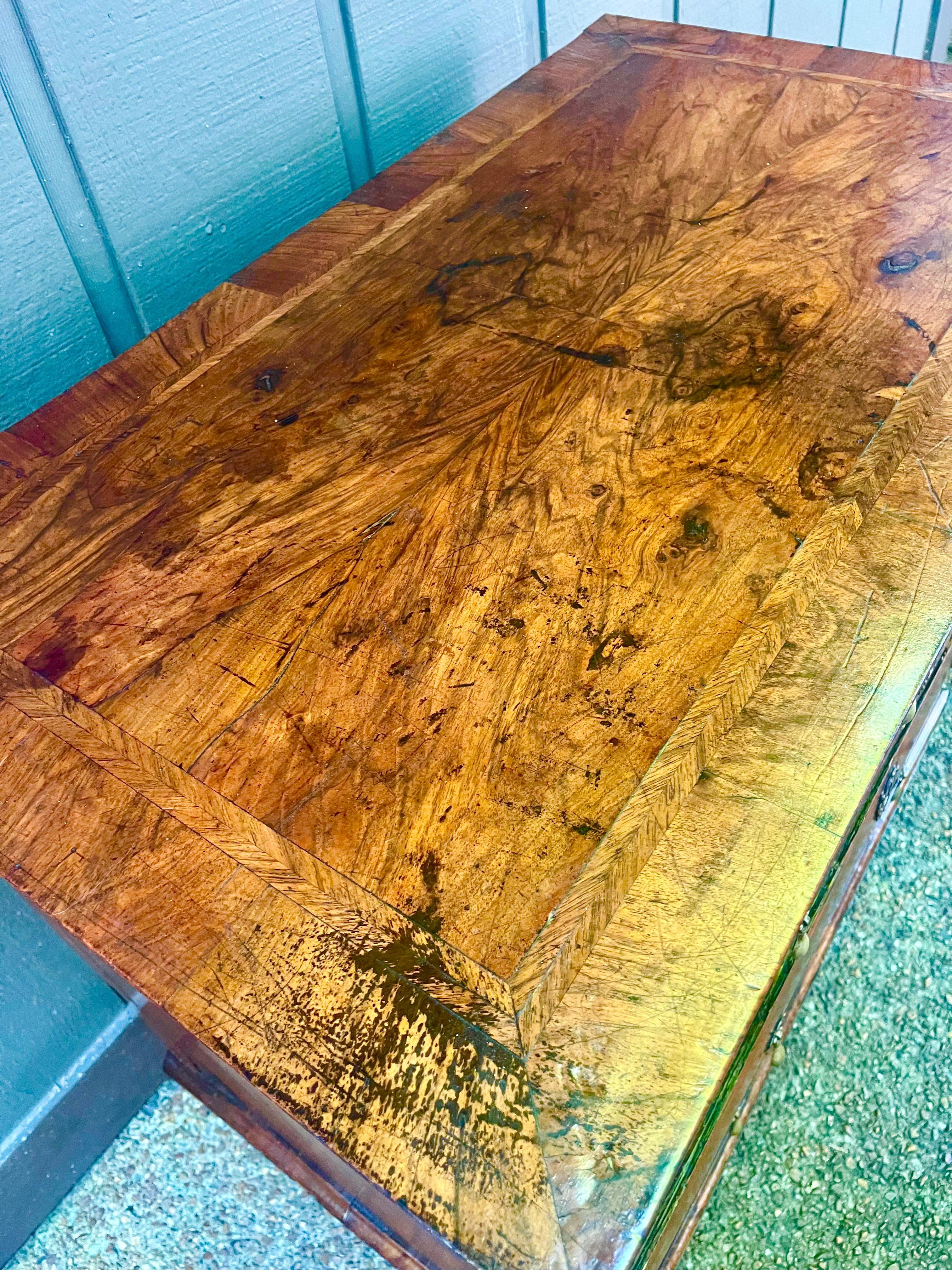 William and Mary Walnut Chest on Bun Feet . 1