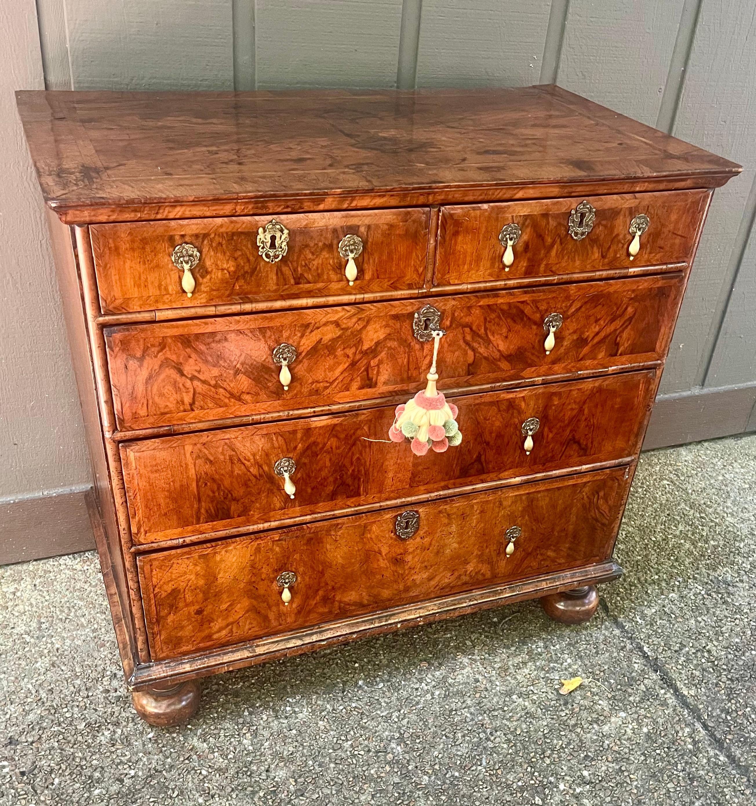 William and Mary Walnut Chest on Bun Feet . 4