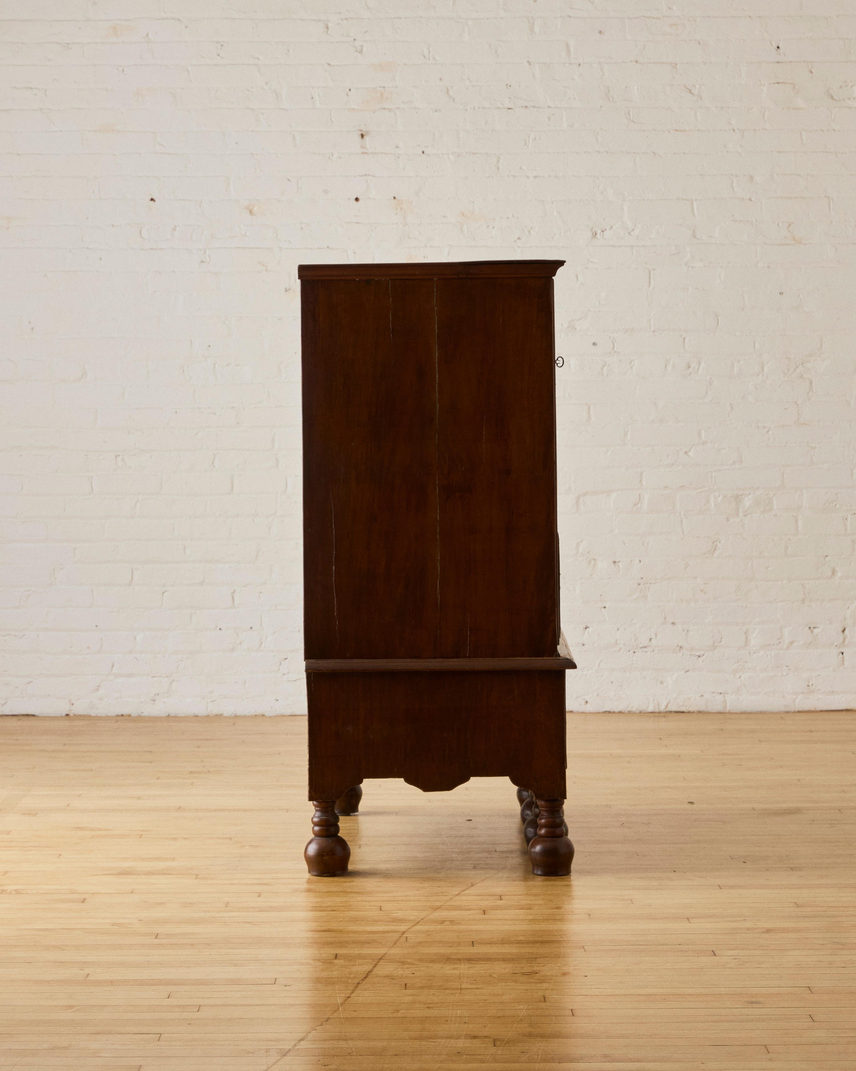Brass William and Mary Walnut Chest with teardrop feet