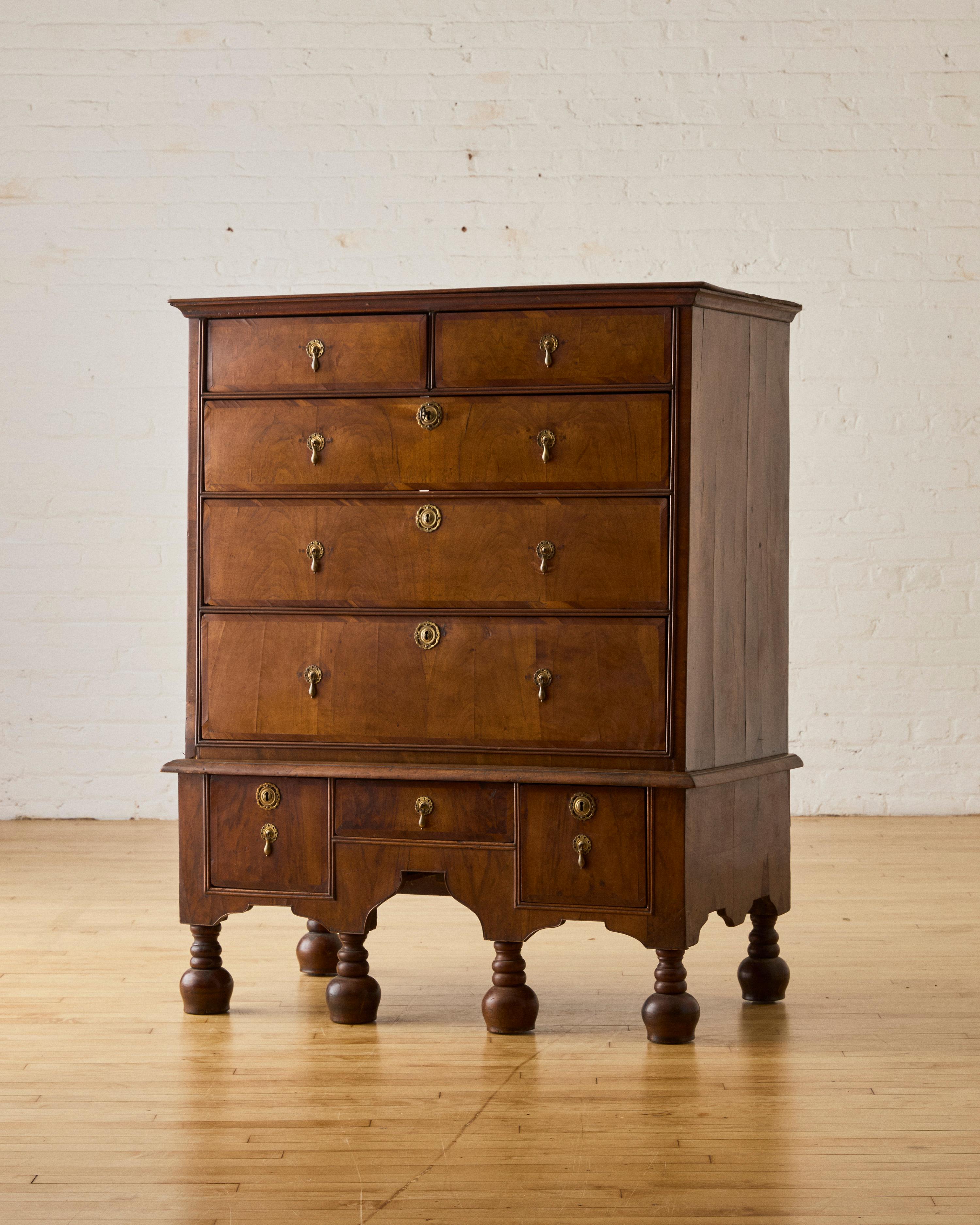 William and Mary Walnut Chest with teardrop feet 1
