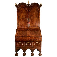 William and Mary Walnut Double Dome Bureau Bookcase or Cabinet