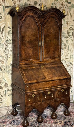 William and Mary Walnut Double Dome Bureau Bookcase or Cabinet