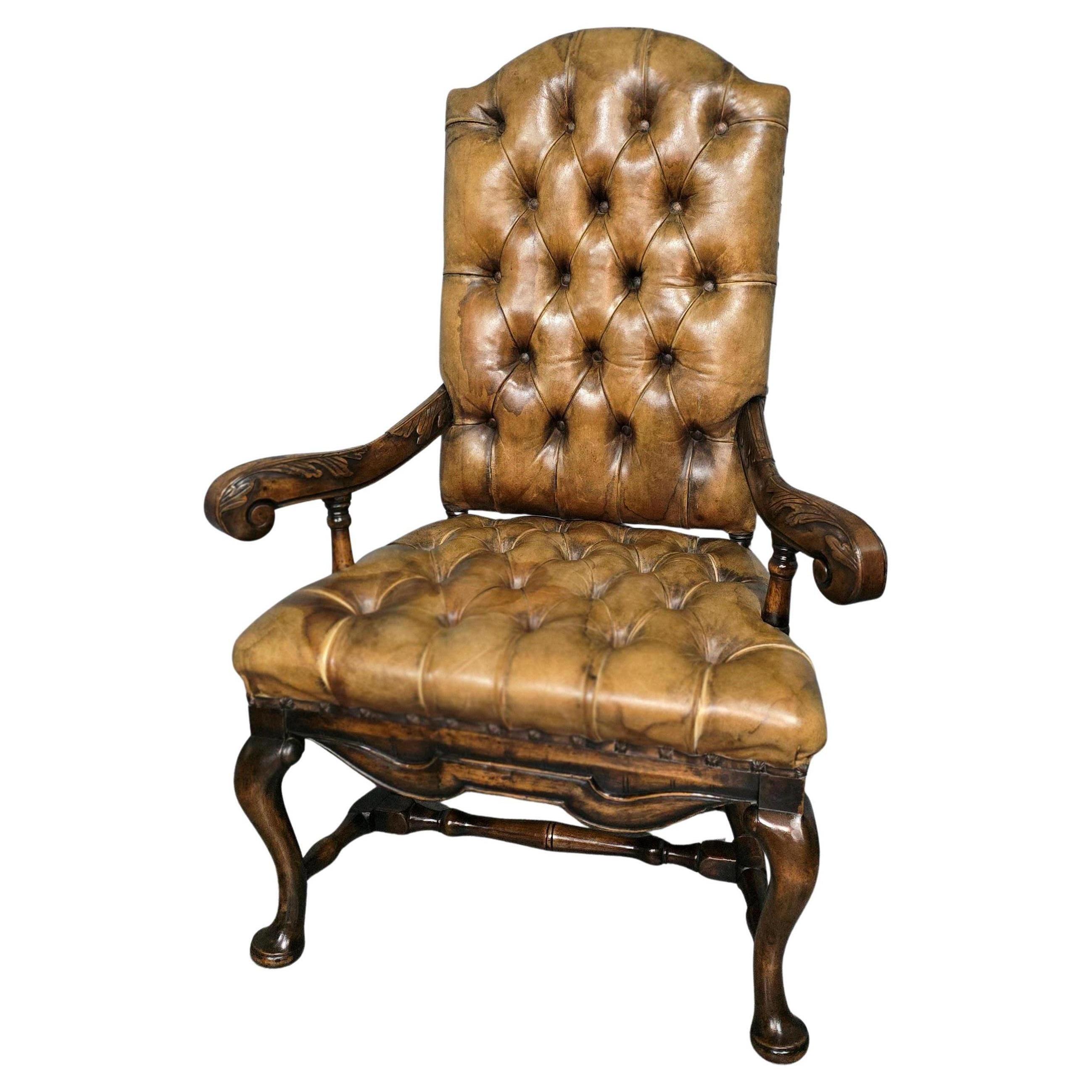 William & Mary Walnut Library Chair in vendita