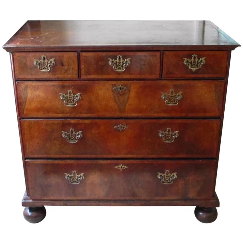 William and Mary Walnut on Oak Chest of Drawers For Sale