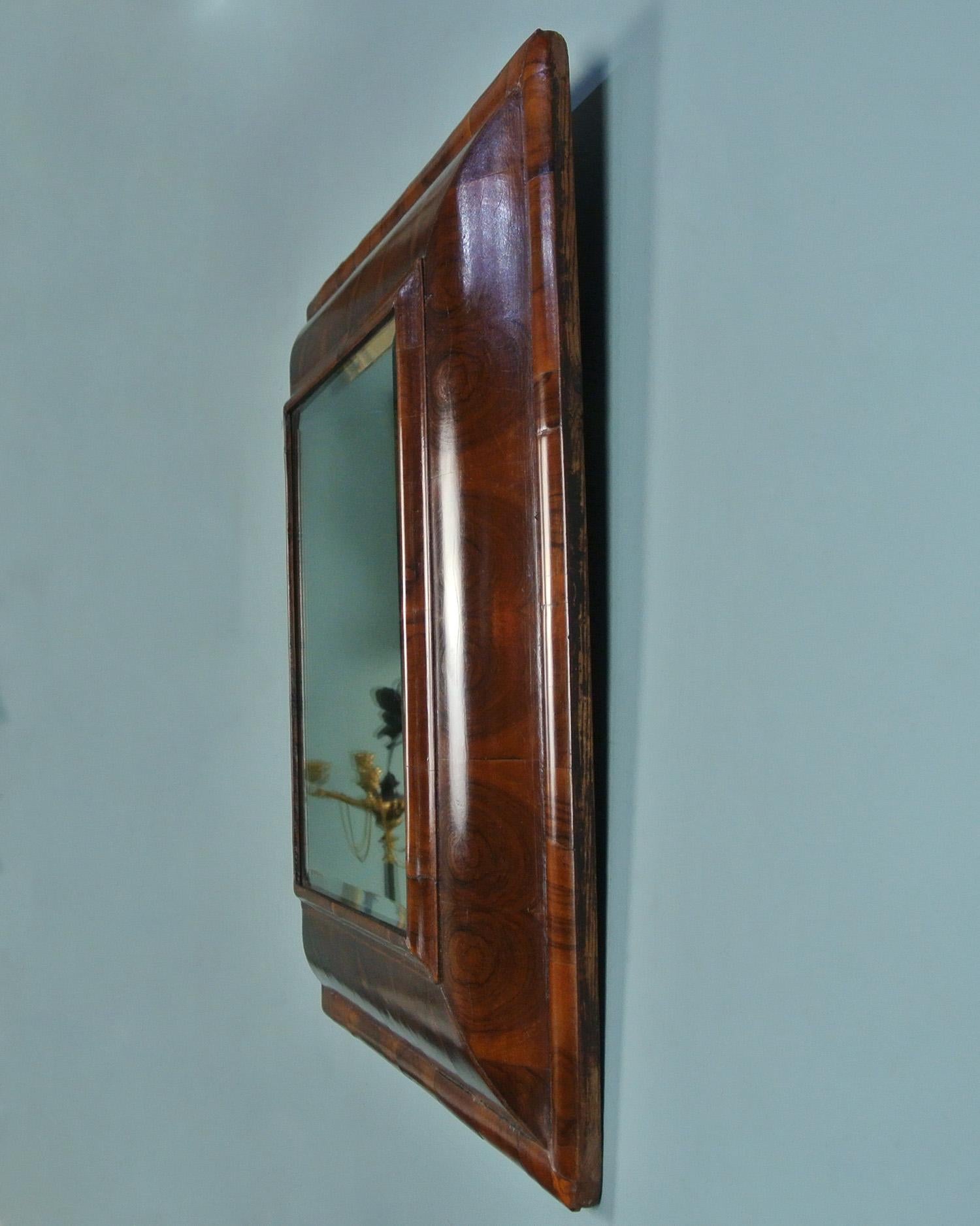 William and Mary Walnut Oyster Veneer Cushion Framed Mirror c. 1690 1