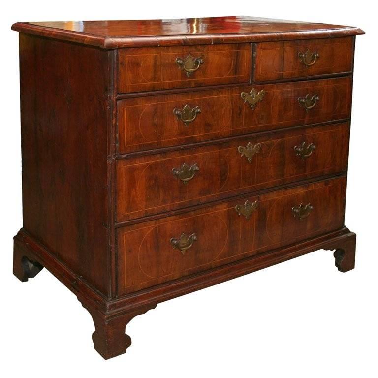 William and Mary Yew Wood Veneered Chest of Drawers For Sale